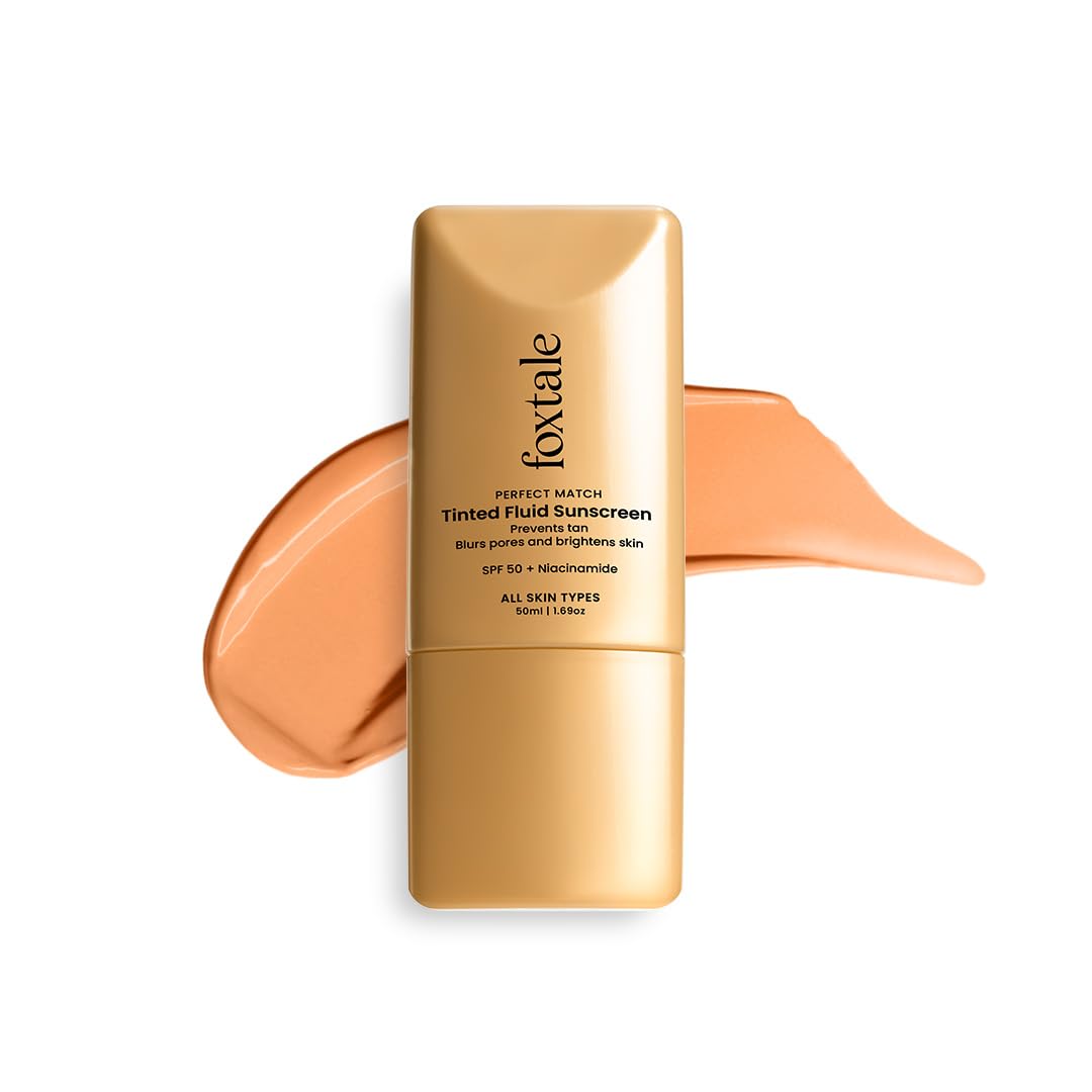 Foxtale SPF 50 Tinted Sunscreen PA++++ - Clay | Niacinamide & Vitamin E | UVA/UVB Protection + BB Cream + Foundation in 1 | Blurs Pores, Evens Tone, Non-Oily Glow | Suitable for All Skin Types | 50ml FOXTALE