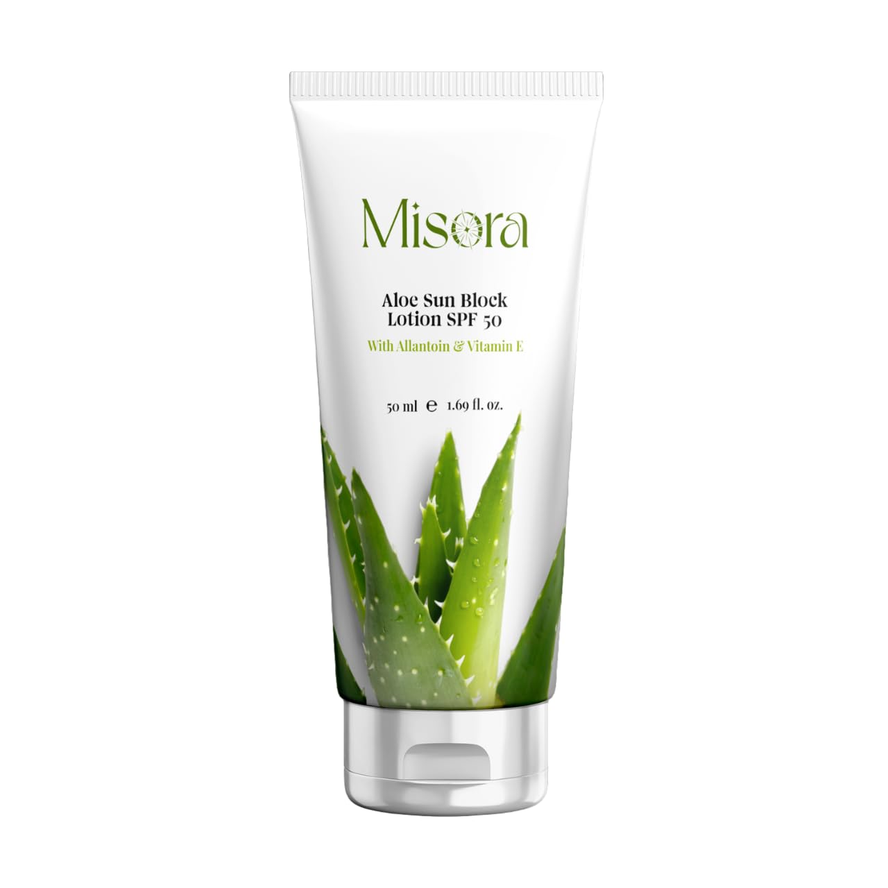 Misora Aloe Sun Block Lotion SPF 50 With Aloevera | Broad-Spectrum UVA/UVB Protection | Hydrating & Lightweight, Non-Greasy | Water-Resistant, Sweat-Proof | Ideal for Sensitive Skin | 50ml MISORA