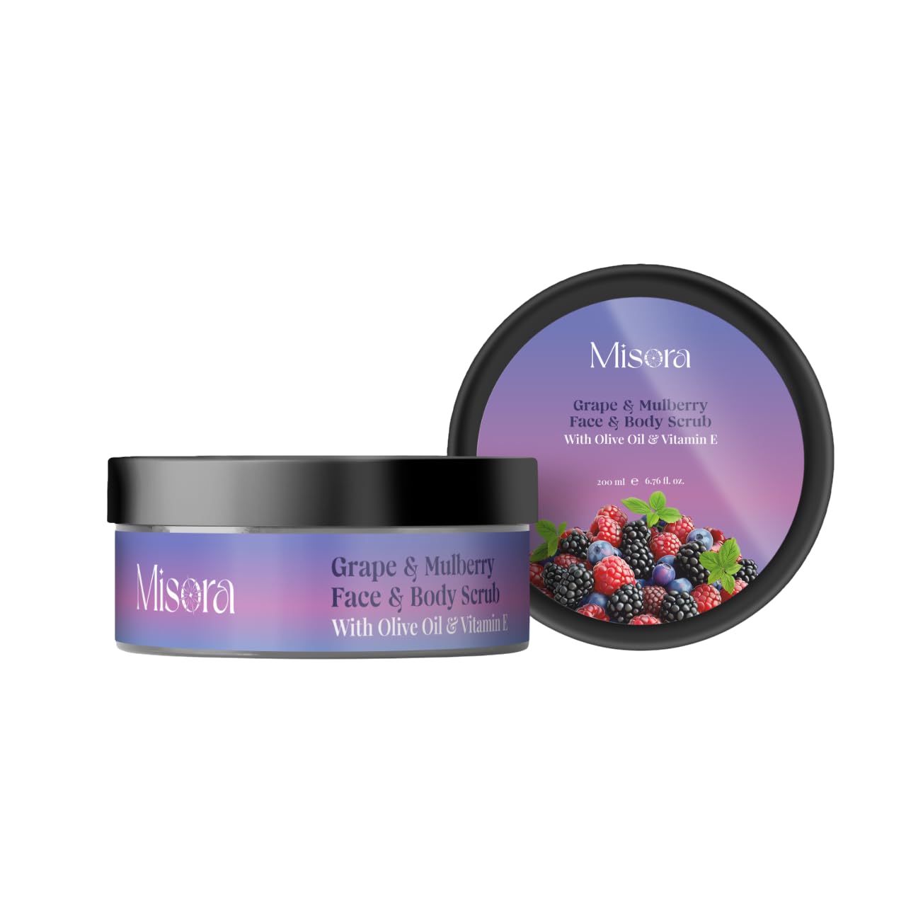 Misora Grape & Mulberry Face & Body Scrub | Natural Skincare for Glowing & Radiant Skin | Deep Cleansing, Hydrating, & Brightening Formula fo Oily, Dry & Sensitive Skin | All Skin Types | 200ml MISORA