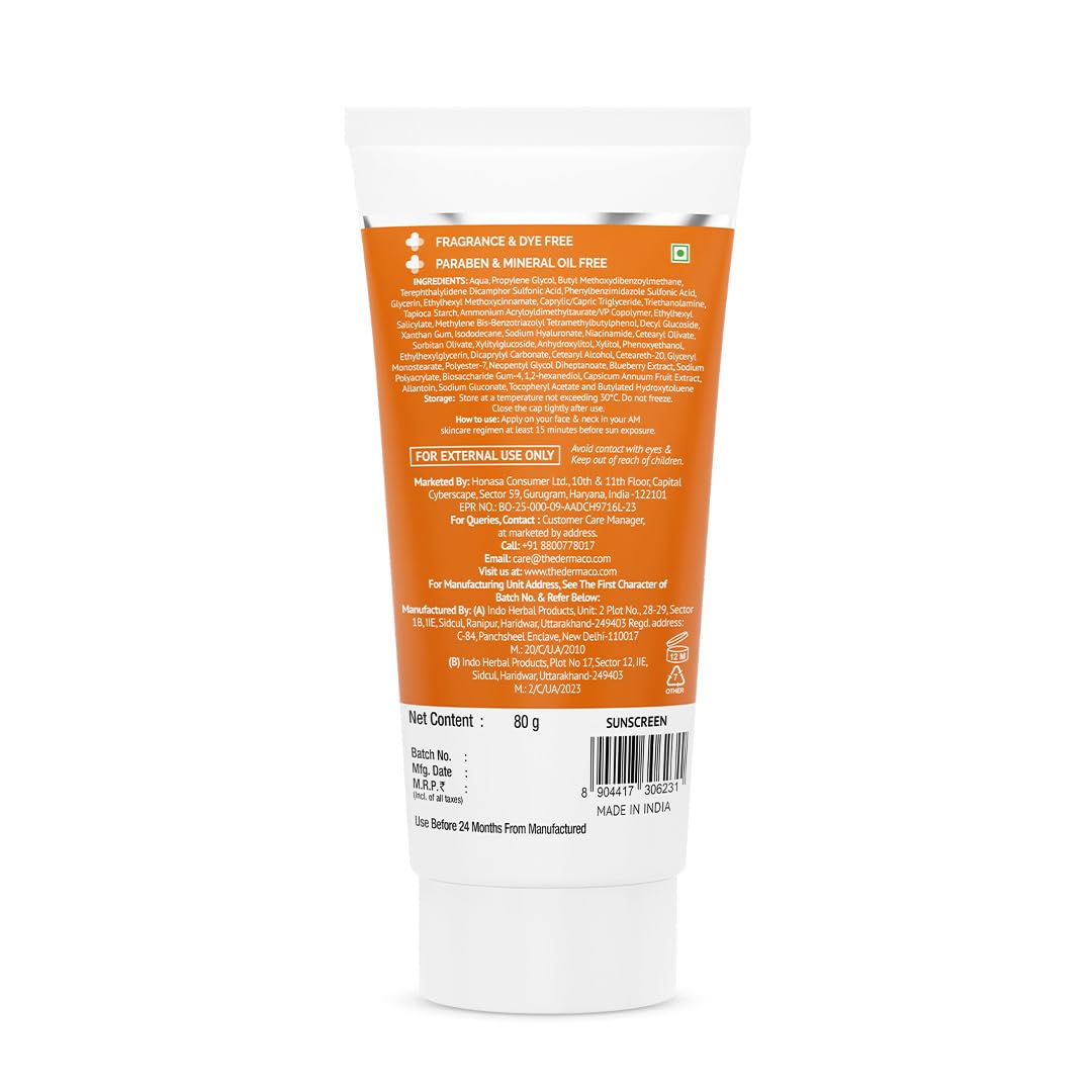 The Derma Co 1% Hyaluronic Sunscreen Aqua Gel SPF 50 PA++++ | Hydrating, Lightweight & Non-Greasy | No White Cast | Broad Spectrum & Blue Light Protection | Clinically Tested - (In-Vivo) | 80 g Beauty Bumble
