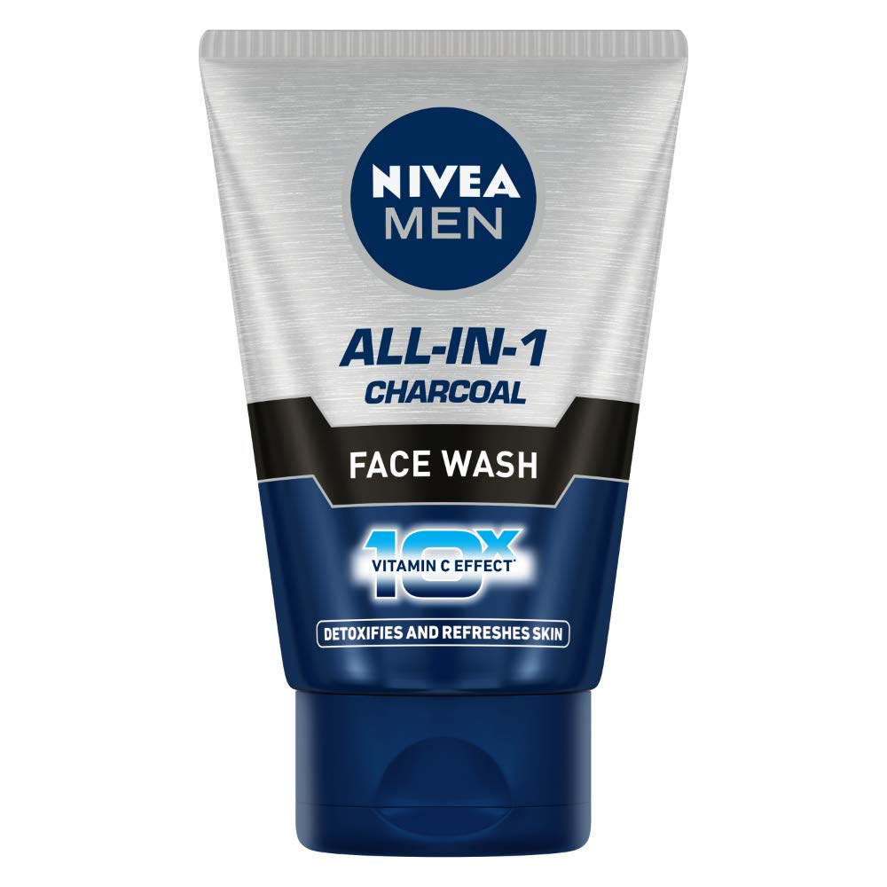 NIVEA Men Face Wash, All in 1 Charcoal, to Detoxify & Refresh Skin with 10x Vitamin C Effect, for All Skin Types, 50g NIVEA