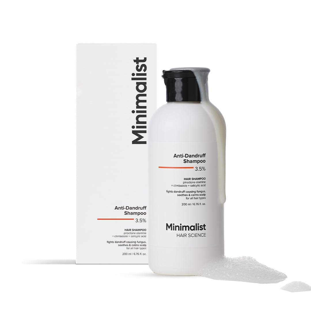 Minimalist Anti-Dandruff Shampoo | With Salicylic Acid, Climbazole & Piroctone Olamine | Remove Flakes, Soothes Itchy Scalp & Reduces Dandruff | Sulphate-Free | Fragrance-Free | Suitable for All Hair Types | For Men & Women | 200 ml Minimalist