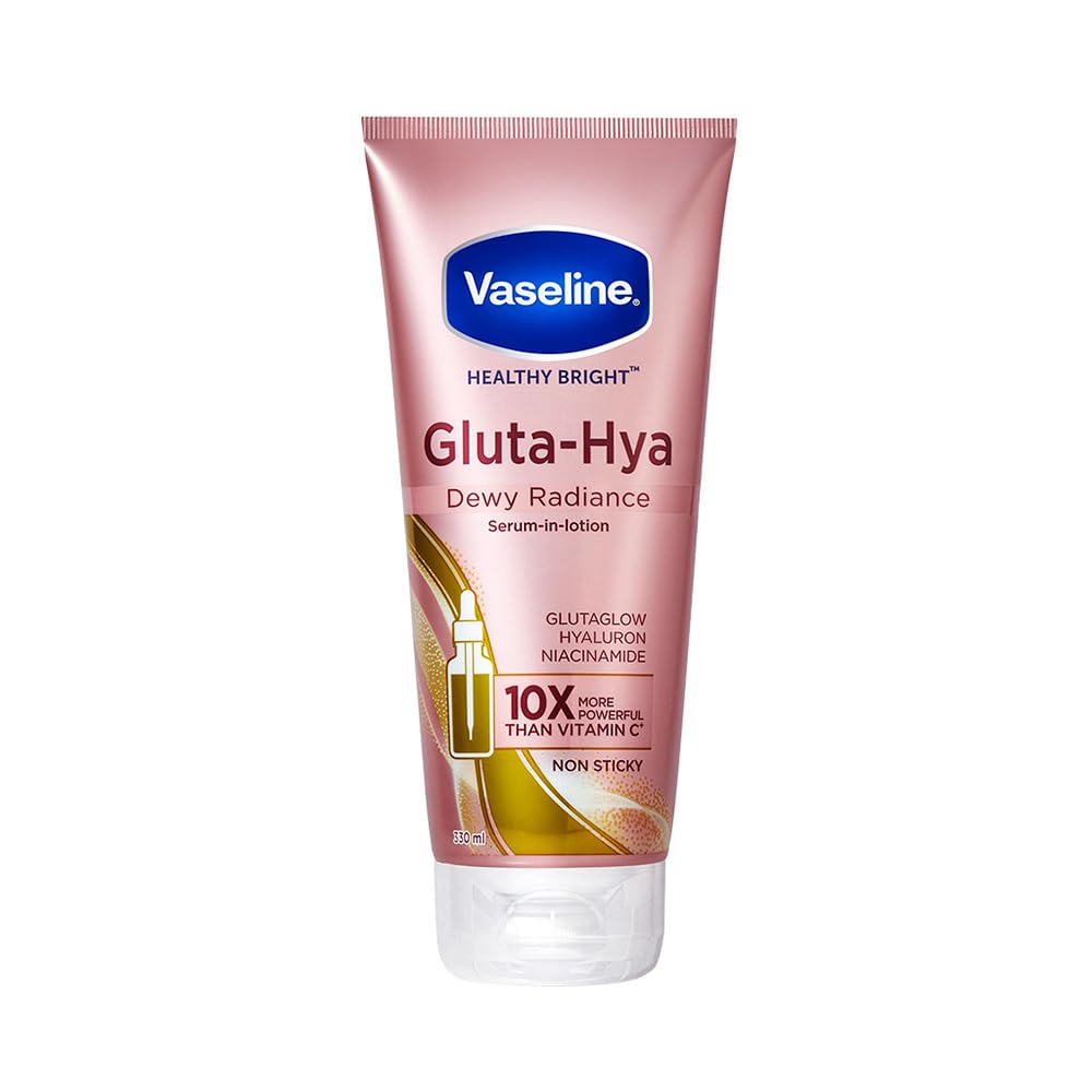 VASELINE Gluta Hya Dewy Radiance Body Lotion, 330 ml, for Dewy Glowing Skin from 1st Use, with Glutathione, Hyaluron & Niacinamide, Non-Sticky Serum Burst Texture, for Women VASELINE