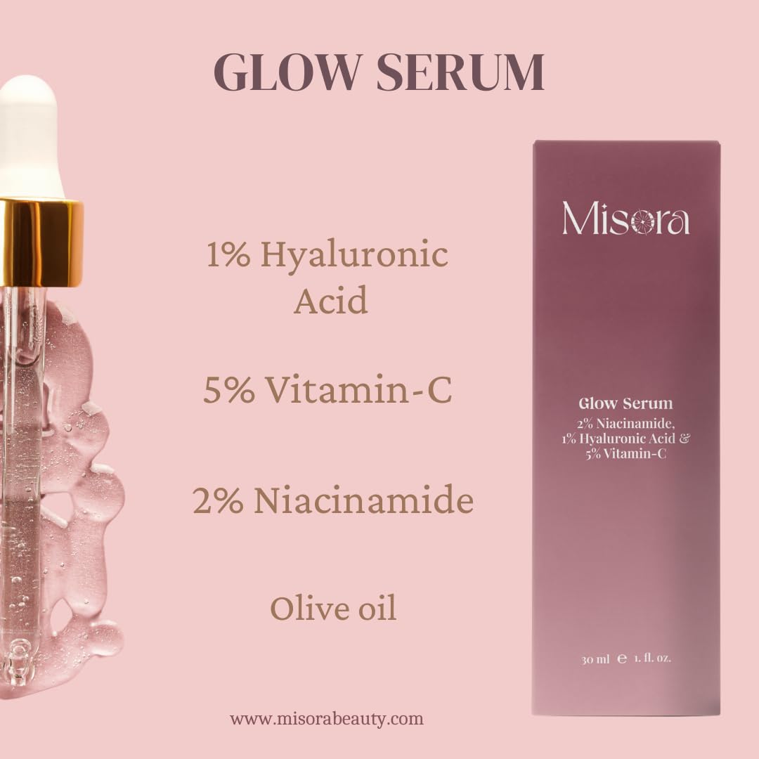 Misora Glow Face Serum For Dark spots and open pores reduction With Vitamin C | Advanced Dark spot correcting Glow Serum For Men & Women | Suitable For All Skin types | 30ml MISORA