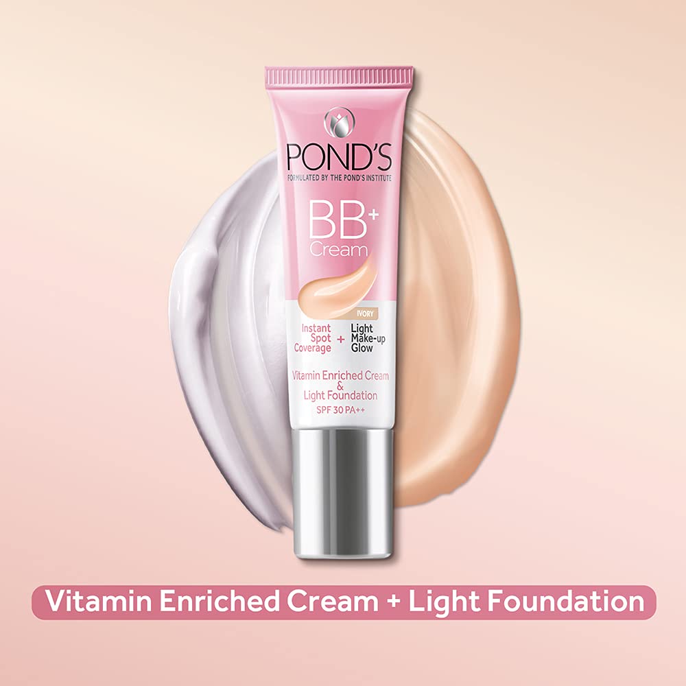 POND'S BB+ Cream, Instant Spot Coverage + Light Make-up Glow, Ivory 18g Beauty Bumble