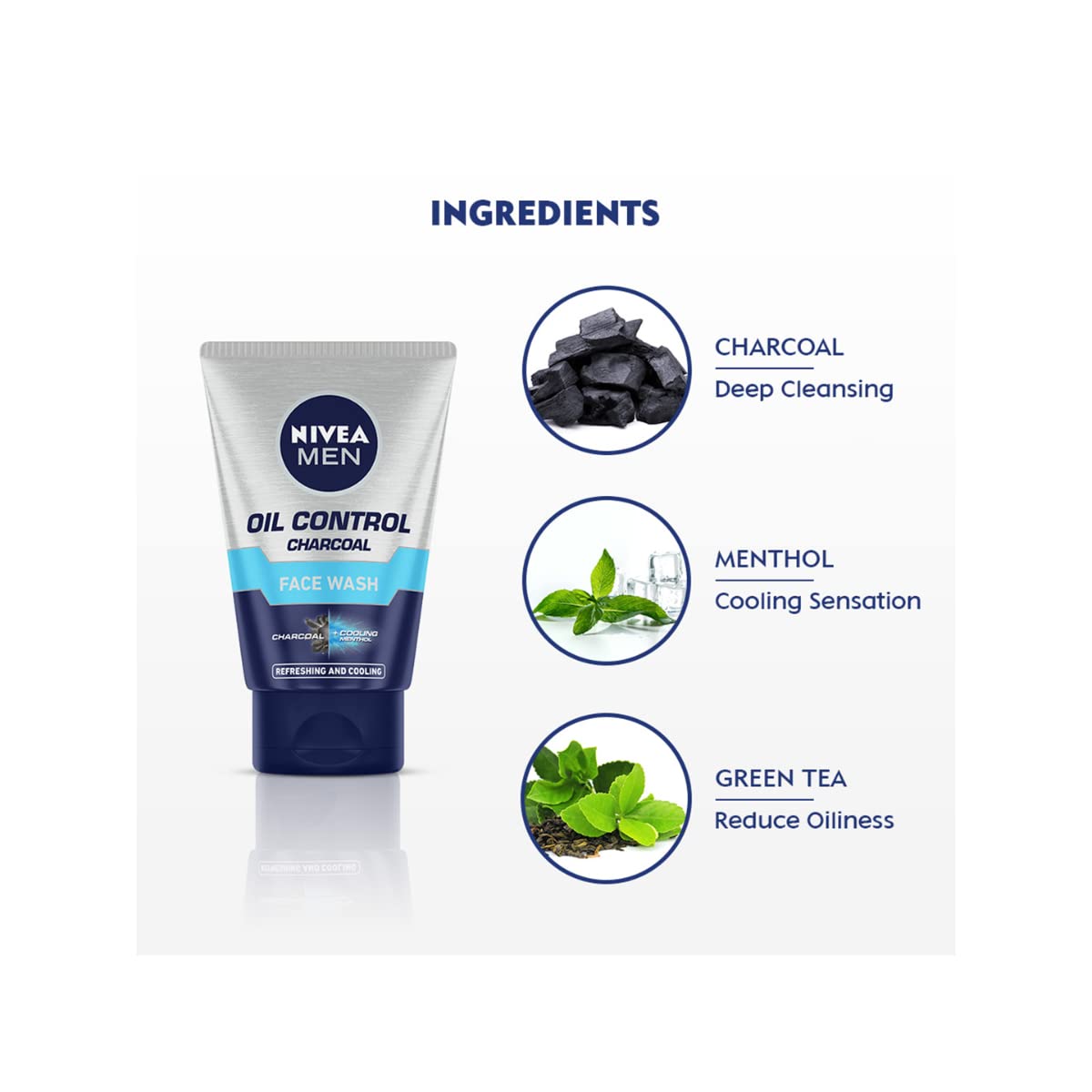 NIVEA MEN Oil Control Face Wash 50 g | With Charcoal, MENthol and Green Tea | Deep Cleanses | Reduces Oiliness | For Oily Skin NIVEA