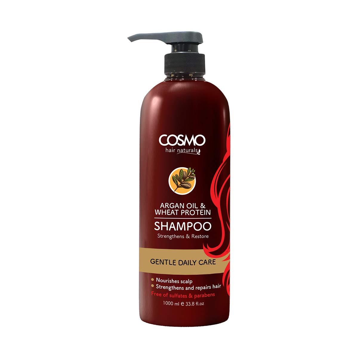 Cosmo Hair Naturals Argan Oil & Wheat Protein All Hair Shampoo 1000ml, Nourishes Scalp, Strengthens & Repairs Hair cosmo