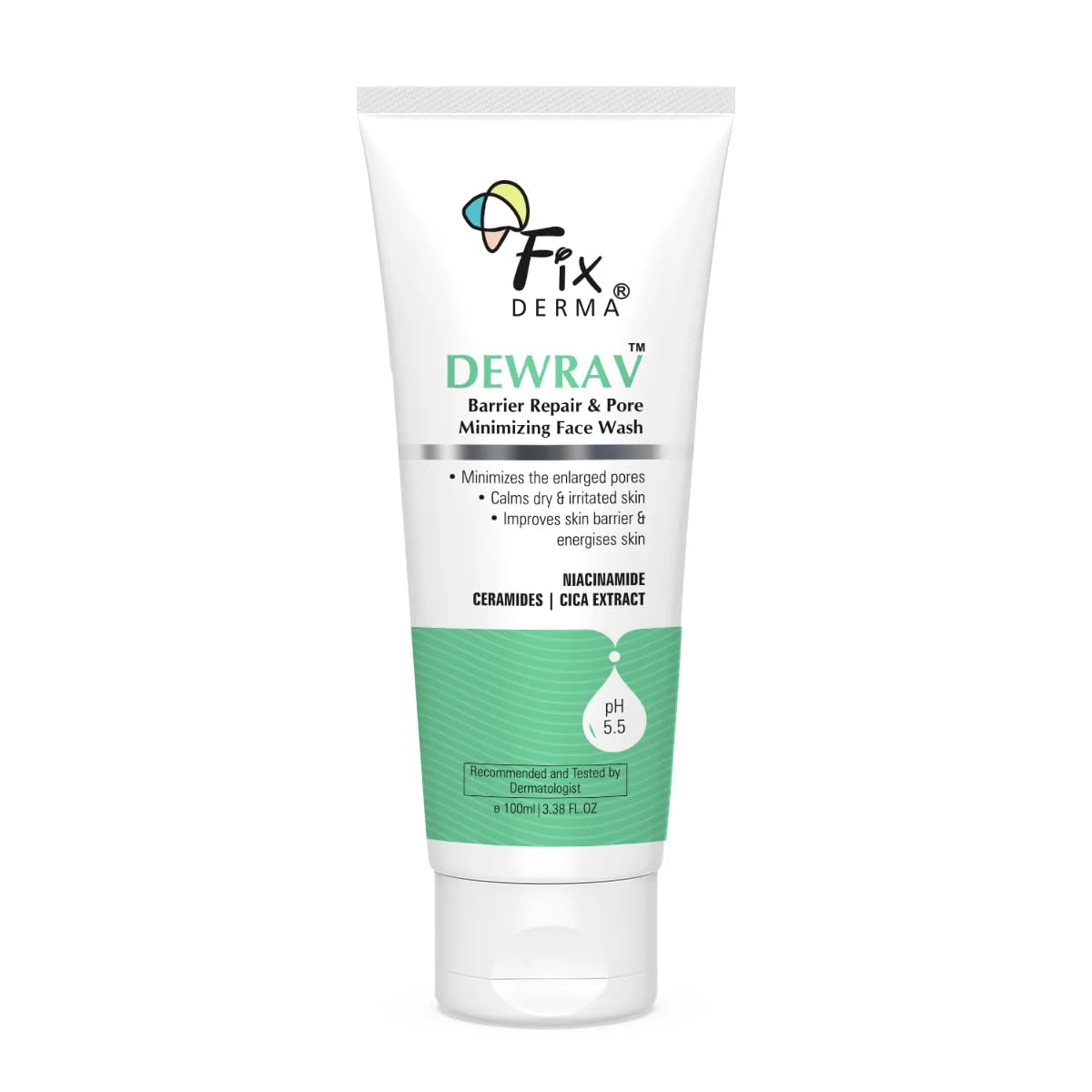 Fixderma Dewrav Barrier Repair & Pore Minimizing with 2% Niacinamide Face Wash | Cica Extract & Ceramide Improves Skin Barrier & Soothes Irritated Skin | For Normal, Dry & Sensitive Skin | 100Ml FIX DERMA