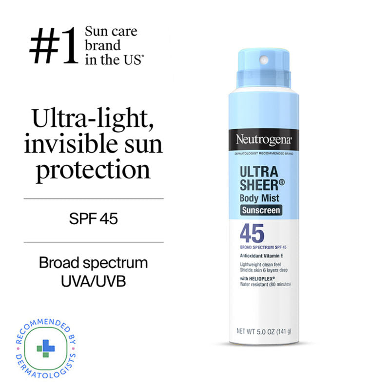 Neutrogena Ultra Sheer Body Mist Sunscreen Spray Broad Spectrum Spf 45 Neutrogena