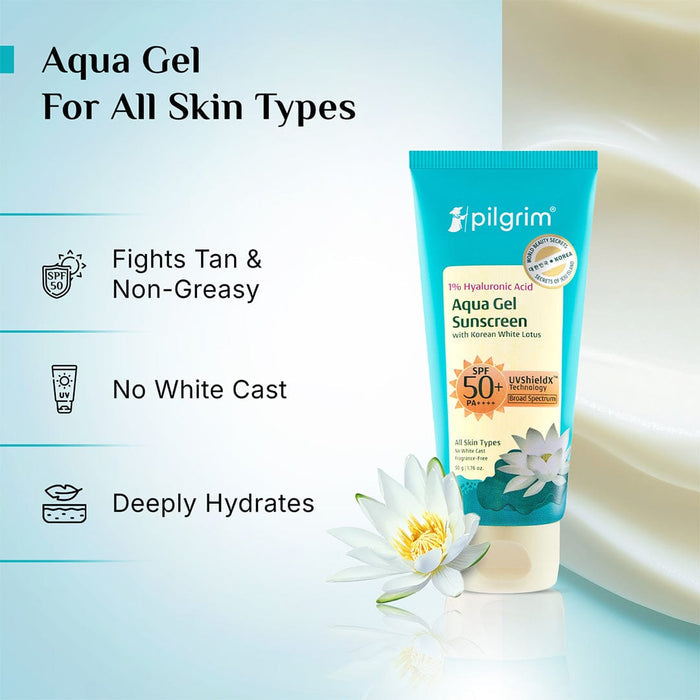 Pilgrim 1% Hyaluronic Acid Aqua Sunscreen Gel SPF 50 PA++++ 50g Pilgrim