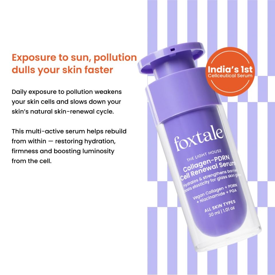 Foxtale Collagen-PDRN Cell Renewal Serum | Collagen + PDRN + Niacinamide + Polyglutamic Acid | Boosts Cell Renewal, Firms & Plumps Skin, Deeply Hydrates & Strengthens Barrier for Smooth, Glass-Skin Glow | For All Skin Types | 30 ml FOXTALE
