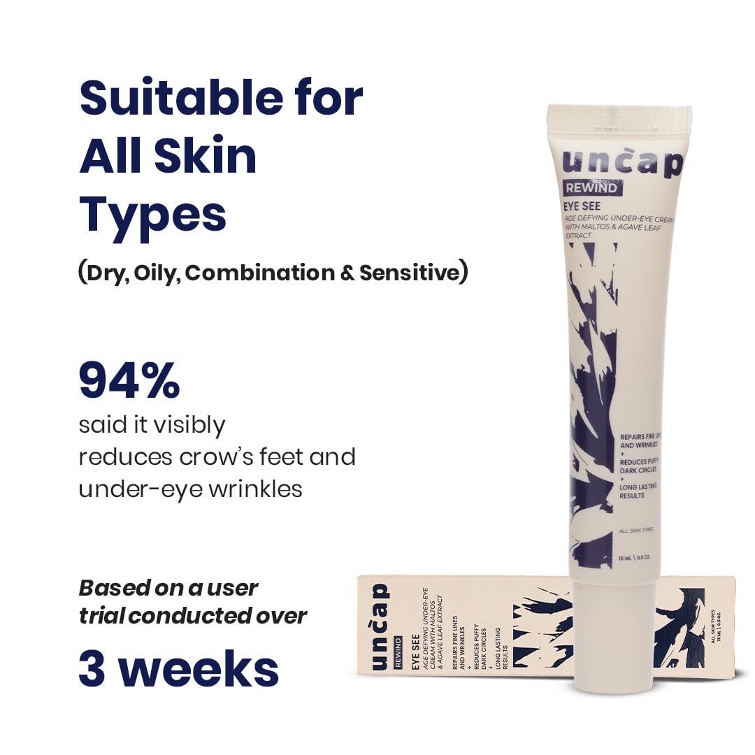 Uncap Age-Defying Under Eye Cream with Maltos & Agave Leaf Extract | Reduces Dark Circles, Puffiness, Fine Lines & Wrinkles | Long-Lasting Results – 15 ml Uncap