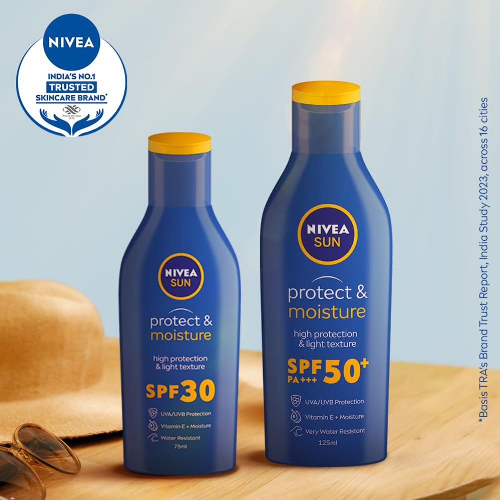 NIVEA Sun Protect And Normal Moisture 125Ml Spf 50 Advanced Sunscreen For Instant Protection| Pa+++ Uva - Uvb Protection System| Vitamin E + Moisture| Very Water Resistant| For Men & Women NIVEA