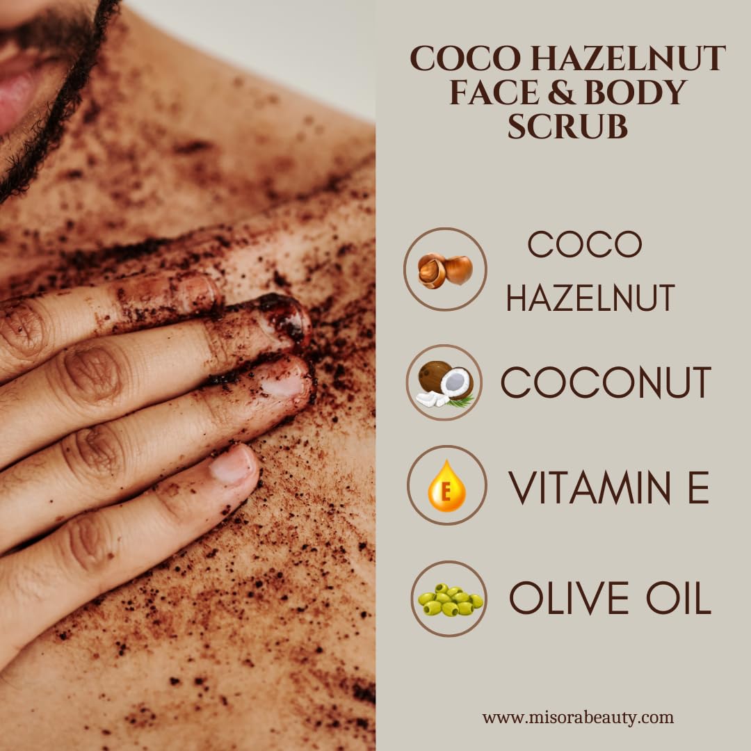 Misora Coco Hazelnut Face & Body Scrub | Deep Nourishing Scrub for Glowing & Radiant Skin | Natural Skincare with Coconut Oil & Hazelnut Extract | Gently Removes Dead Skin Cells & Unclogs Pores | 200ml MISORA