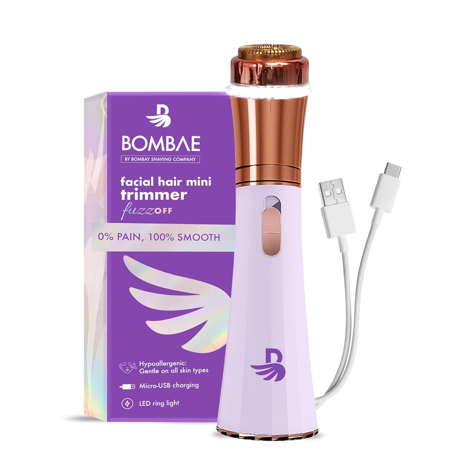 Bombae Mini Trimmer for Women Facial Hair and Eyebrows | Hypoallergenic & Lipstick-Sized Facial Hair Remover | Peach Fuzz, Chin, Sideburns BOMBAE
