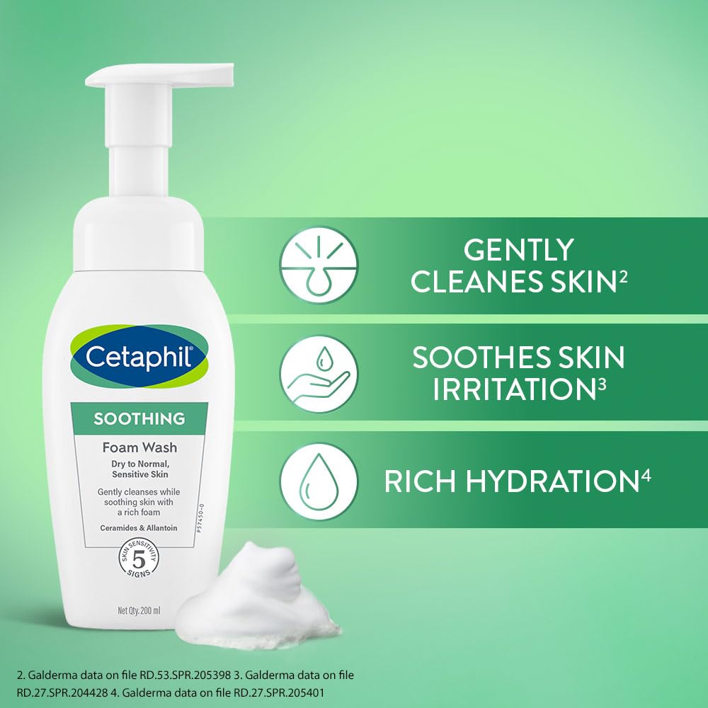 Cetaphil Soothing Foam Face Wash | Foaming Cleanser With Triple Ceramides for Sensitive Skin | Paraben, Sulphate & Allergen Free | 200Ml Cetaphil