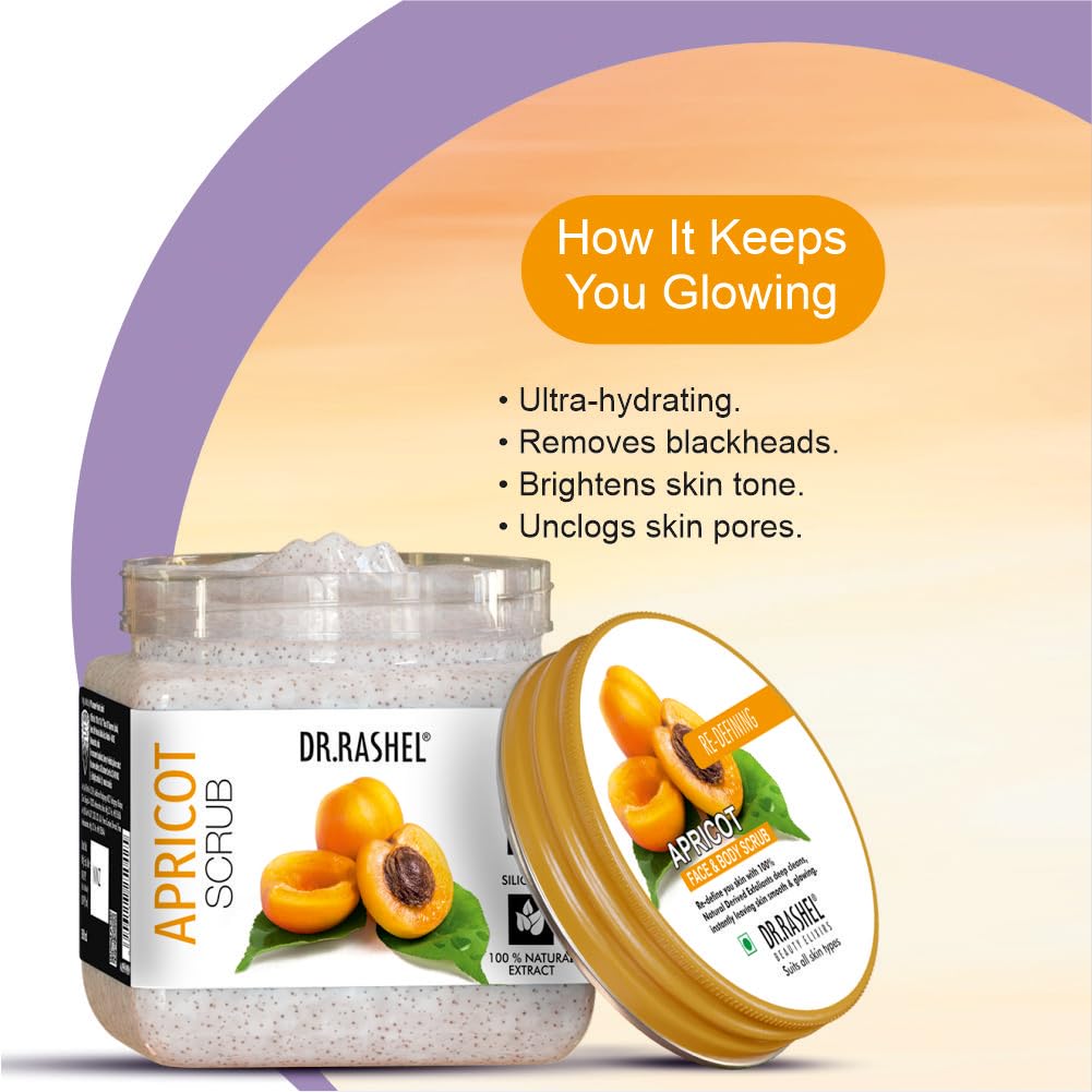 DR.RASHEL Apricot Scrub For Face & Body (380 Ml) | All Skin |Cleanser Scrub For Deep Exfoliation | Dead Skin Remover| Tan Removal | Blackhead Remover Dr. Rashel