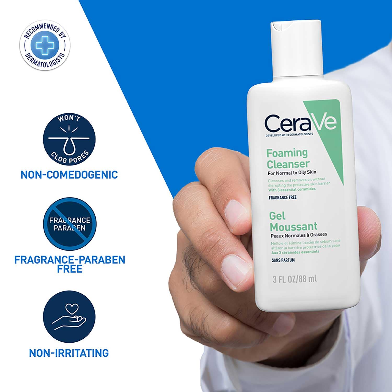 CeraVe Foaming Cleanser For Normal To Oily Skin (88ml) - Dermatologist-Developed Facewash | Non-Comedogenic And Fragrance-Free Cleansers For Acne-Prone Skin CeraVe