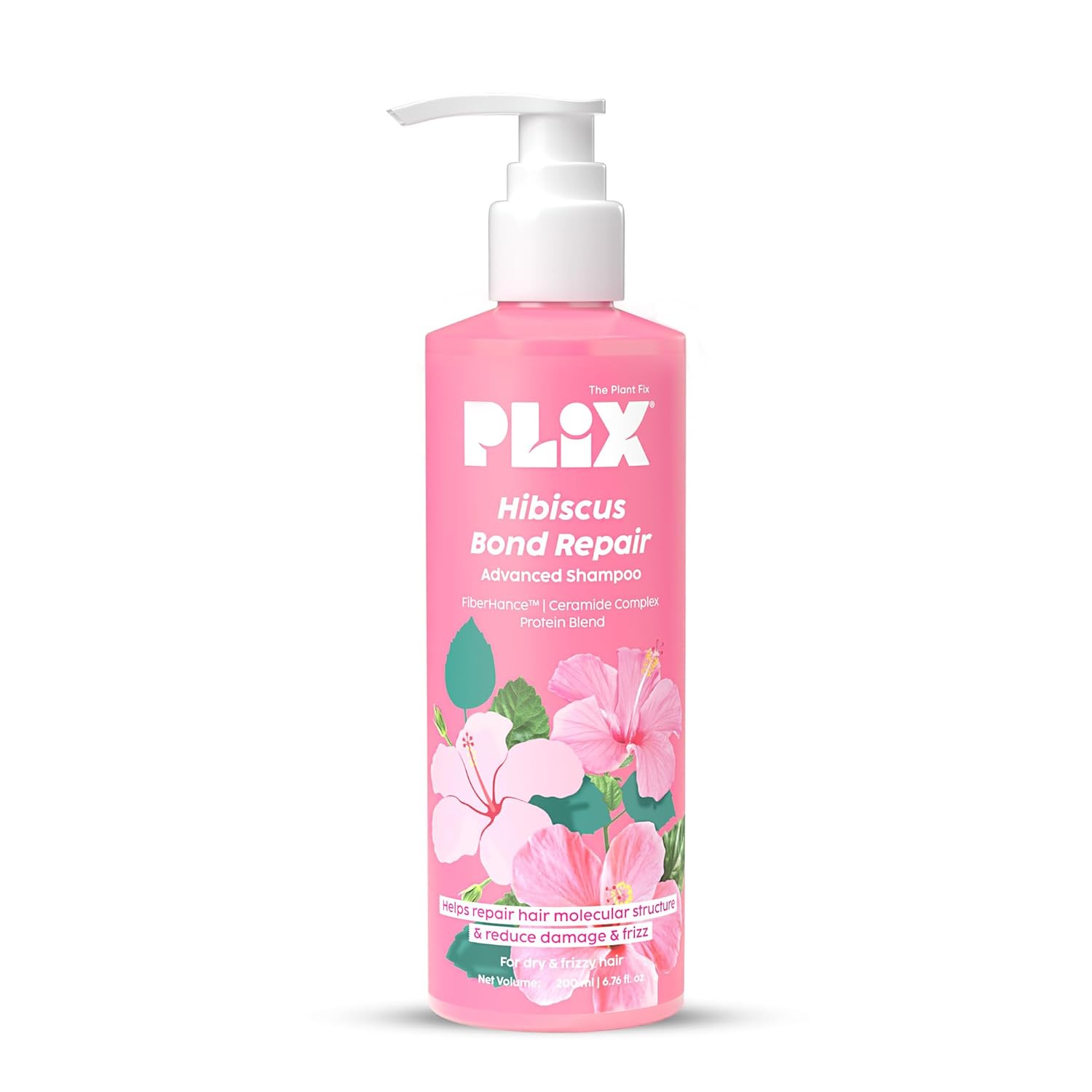 PLIX - THE PLANT FIX Hibiscus Bond Repair Advanced Shampoo for Damaged, Frizzy Hair - 200ml | Repair Hair Molecular Structure | FiberHance & Hibiscus Extract | Men & Women PLIX