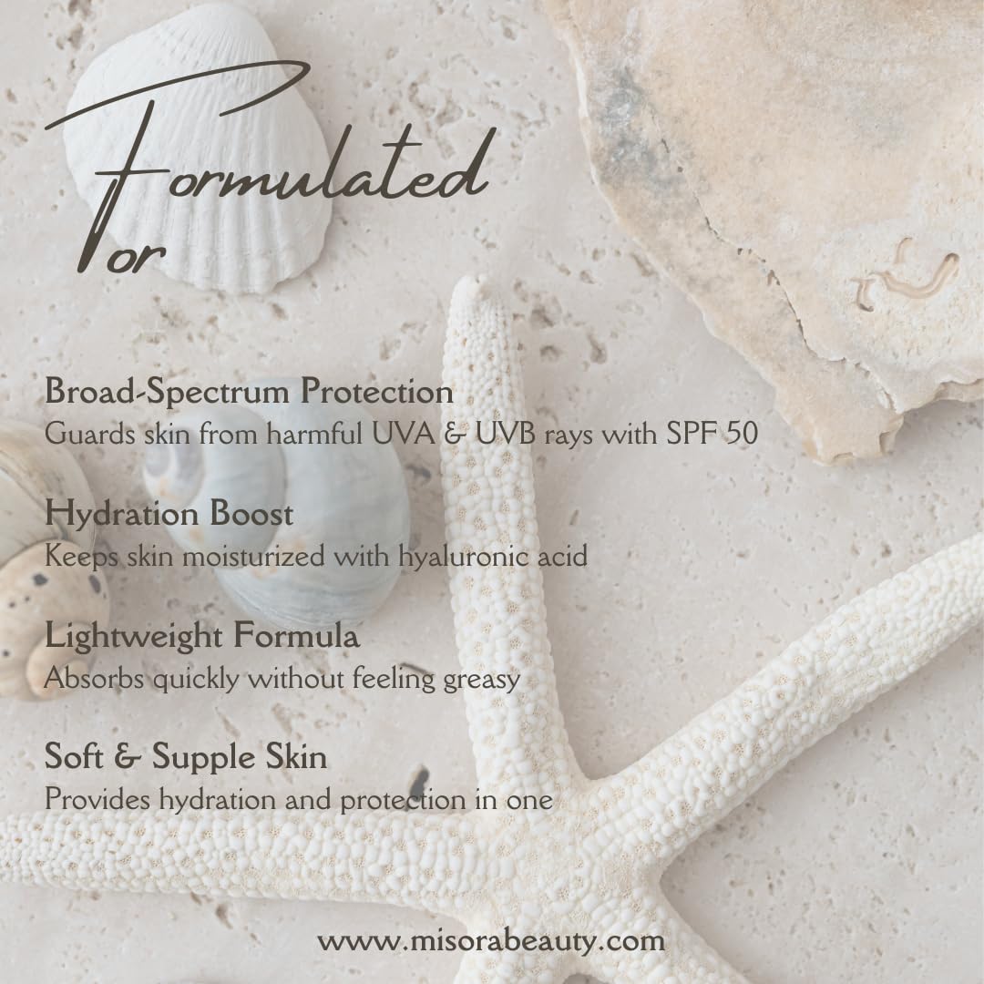 Misora Sun Shield SPF 50 UVA/UVB Protection | Hydrating & Elasticity-Boosting Formula | Shields Skin from Sun Damage & Maintains Youthful Glow | Anti-Aging, Moisturizing Sun Protection Lotion | 100ml MISORA