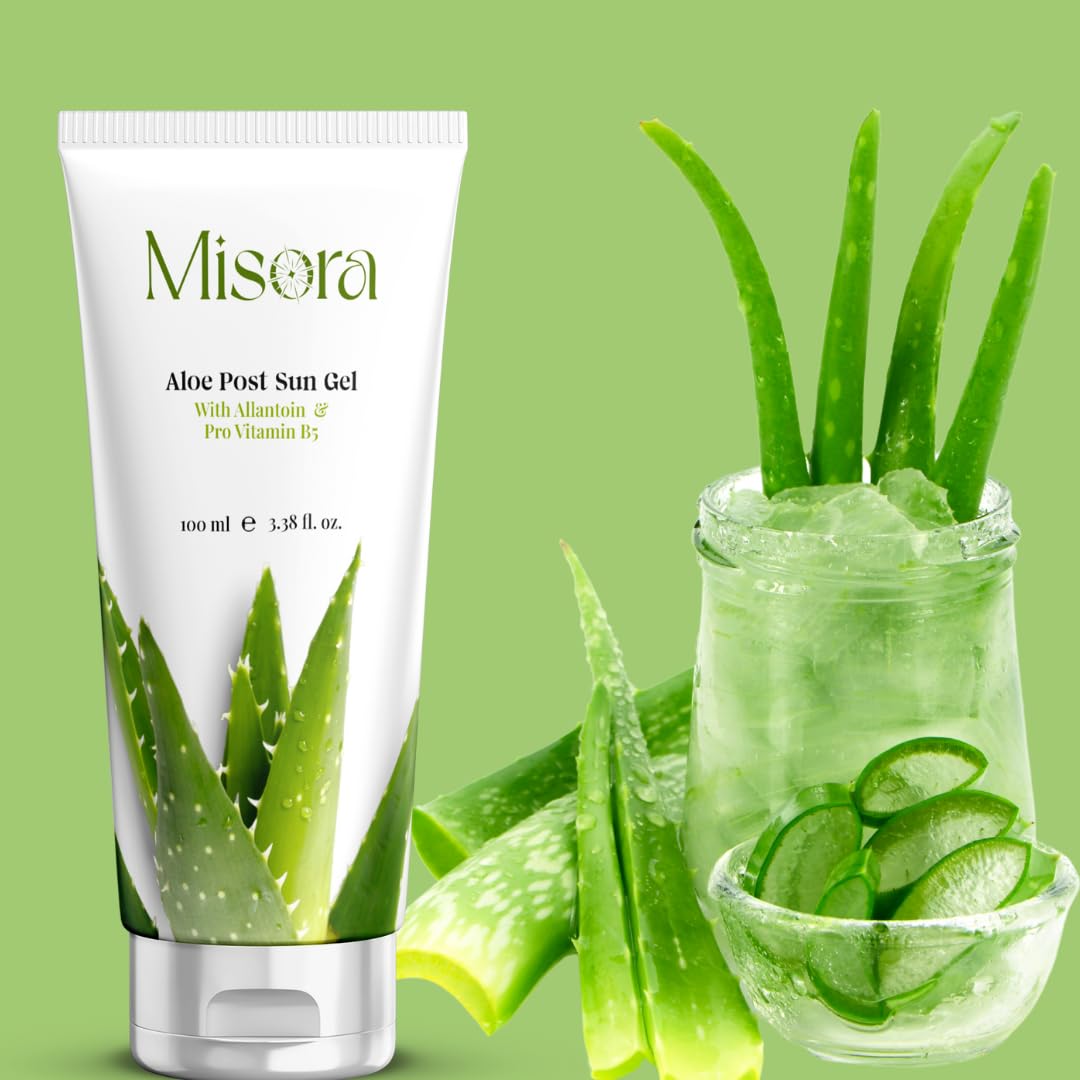 Misora Aloe Post Sun Gel | Cooling & Soothing Gel for Post-Sun Skin Relief with Aloe Vera, Allantoinum & Vitamin B5 | Hydrating After Sun Care Gel for Sunburn Relief, Skin Repair, & Radiant Skin | 100ml MISORA