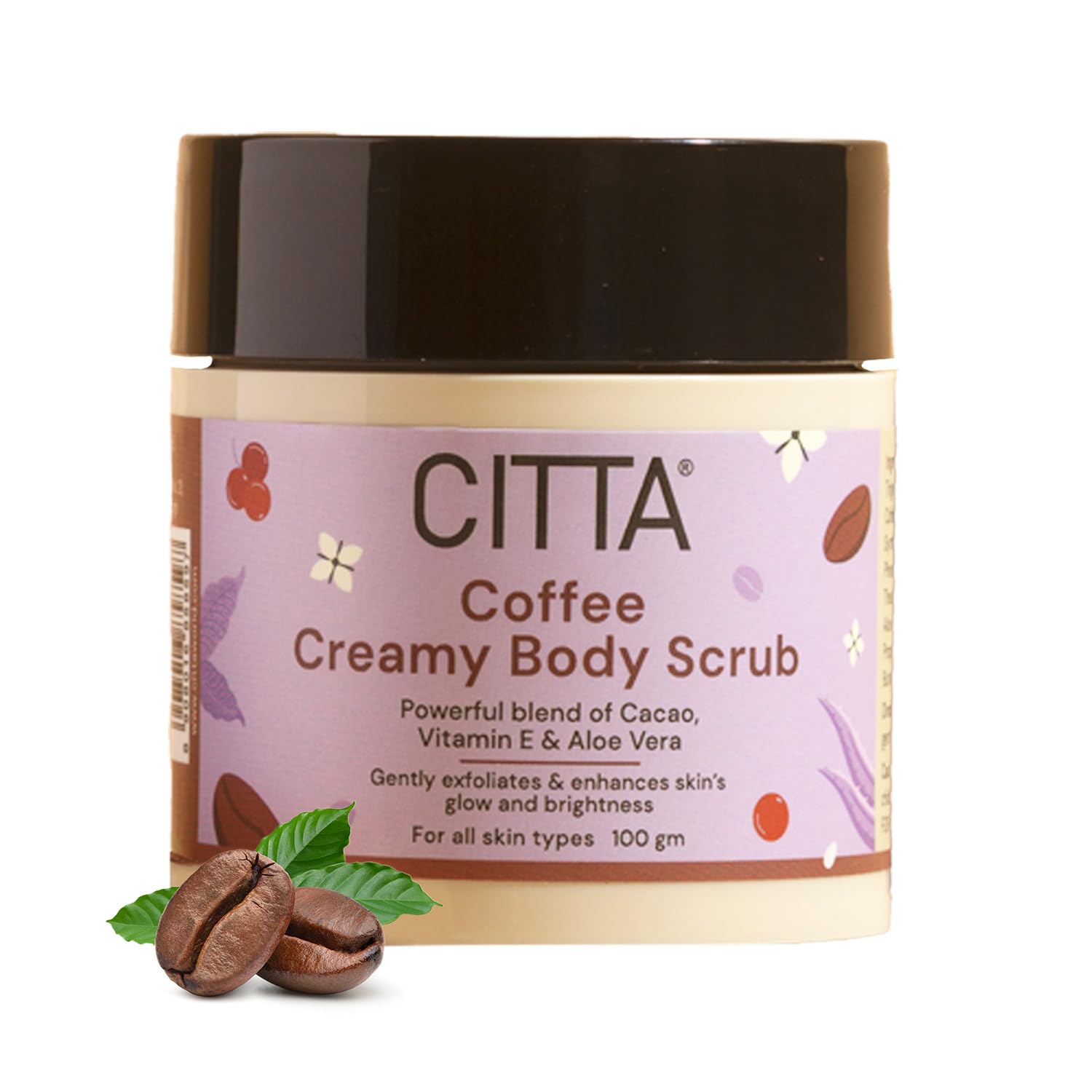 CITTA Coffee Creamy Body Scrub – 100g | With Coffee Seed Exfoliator, Cocoa Butter, Aloe Vera & Vitamin E | Gently Exfoliates, Removes Tan & Boosts Glow | Non-Drying Formula for All Skin Types | For Men & Women CITTA