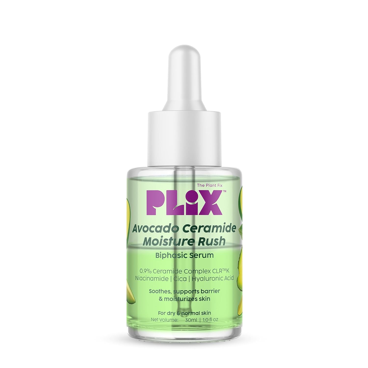 PLIX - THE PLANT FIX Avocado Ceramide Moisture Rush Biphasic Serum| For Deep Nourishment & Strengthened Skin Barrier| Nourishes and Hydrates Skin| For Dry Skin, Normal Skin & Sensitive Skin | 30ml Beauty Bumble