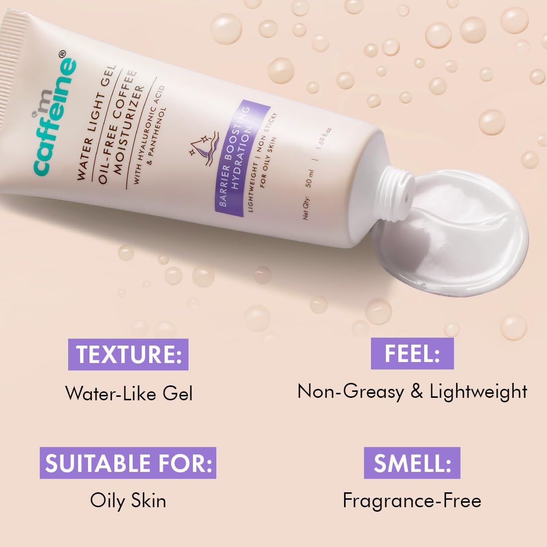 mCaffeine Coffee Oil-Free Moisturizer for Face with Hyaluronic Acid Gel Moisturizer for Oily Skin with 48Hrs Moisturization (50ml) MCaffeine