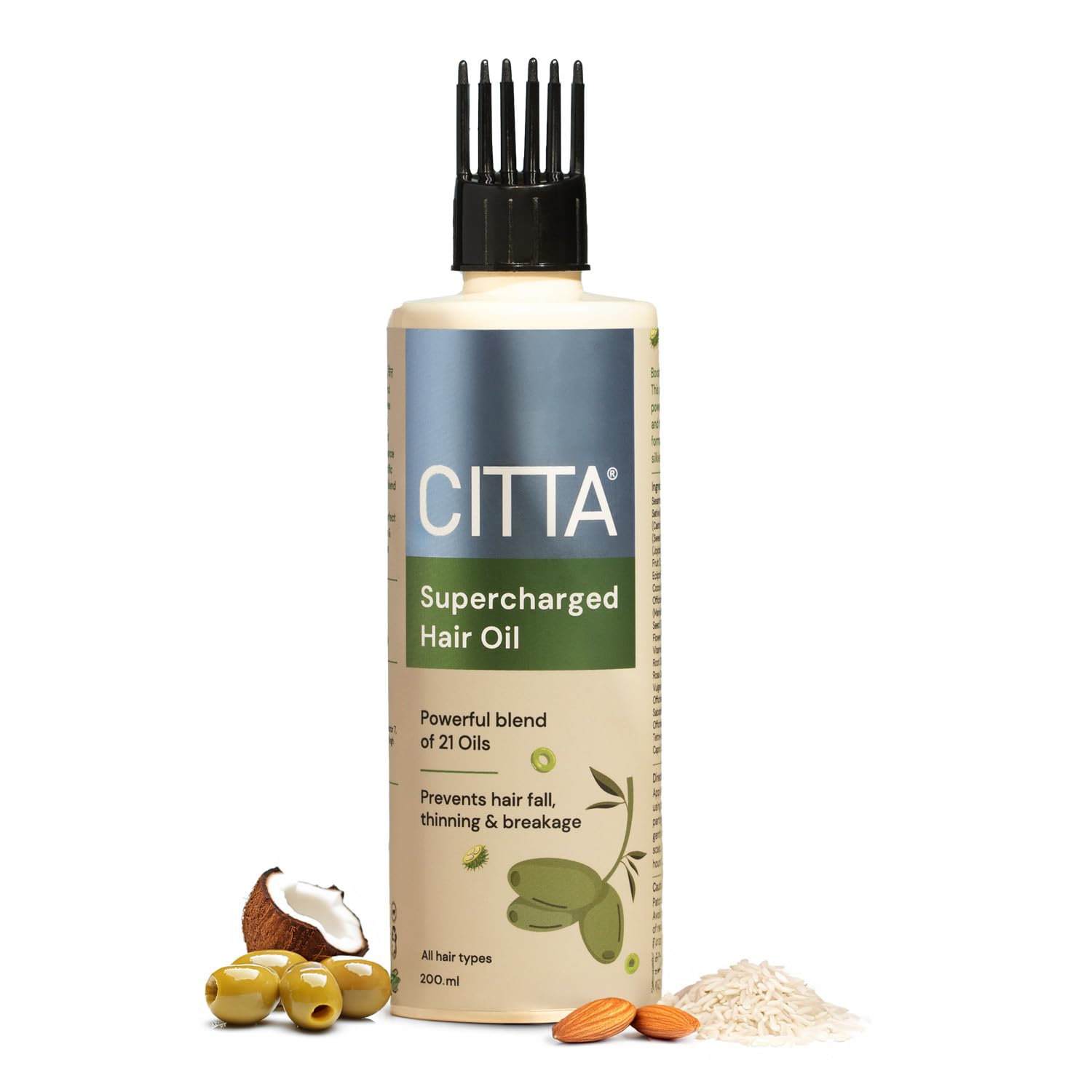 CITTA 21-In-1 Supercharged Hair Oil with Scalp Applicator – Hair Fall Control & Scalp Repair – Deep Repair from Root to Tip – Amla, Bhringraj & Olive Oil Blend – Shine & Moisture Lock – Dermatologically Tested – 200 ml CITTA