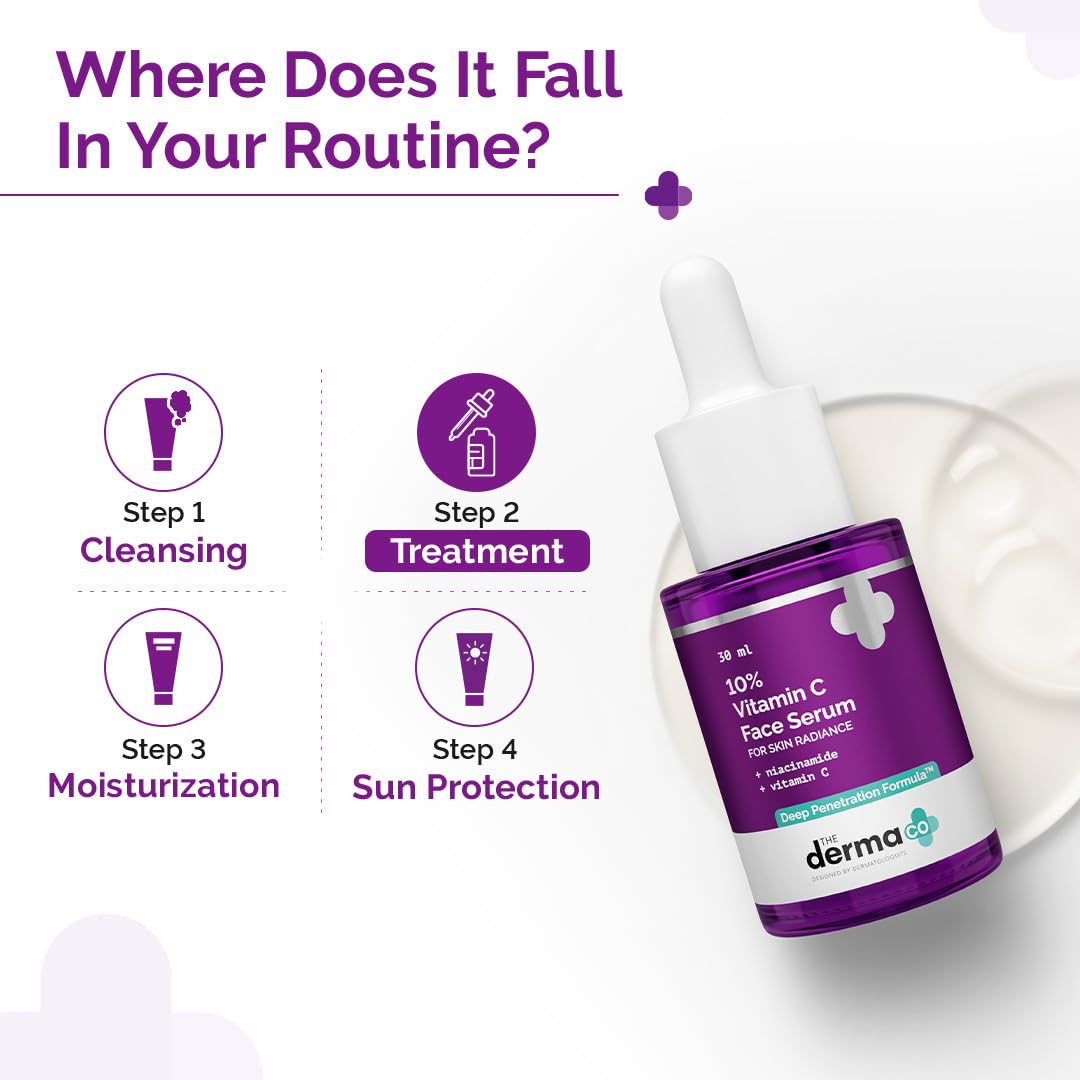 The Derma Co 10% Vitamin C Face Serum with 5% Niacinamide, Powered by Deep Penetration Formula™ | Fades Dark Spots | Reduces Pigmentation | Boosts Collagen | Brightens Skin | All Skin Types | 30 ml Beauty Bumble