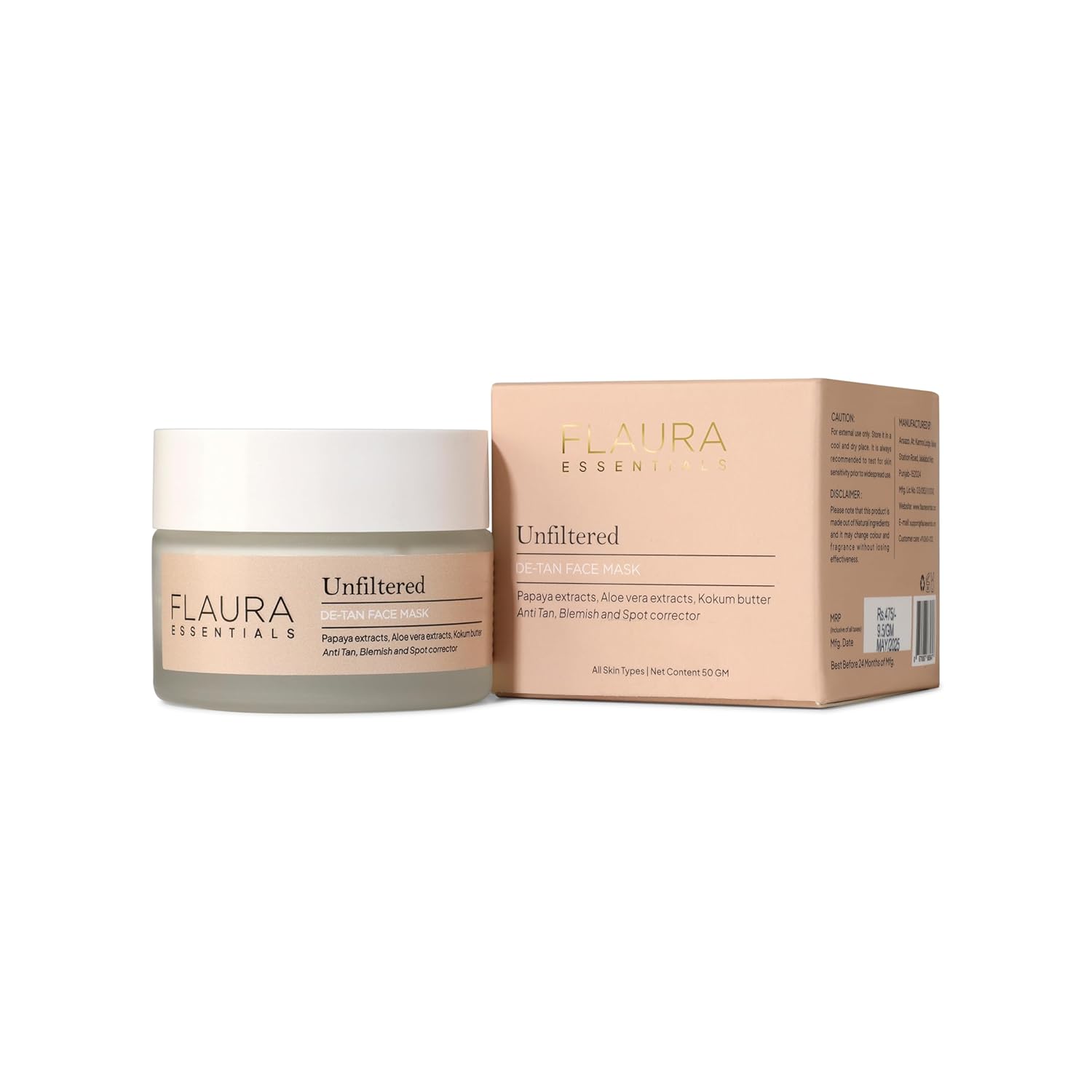 FLAURA ESSENTIALS UFILTERED DE-TAN FACE MASK 50G Flaura
