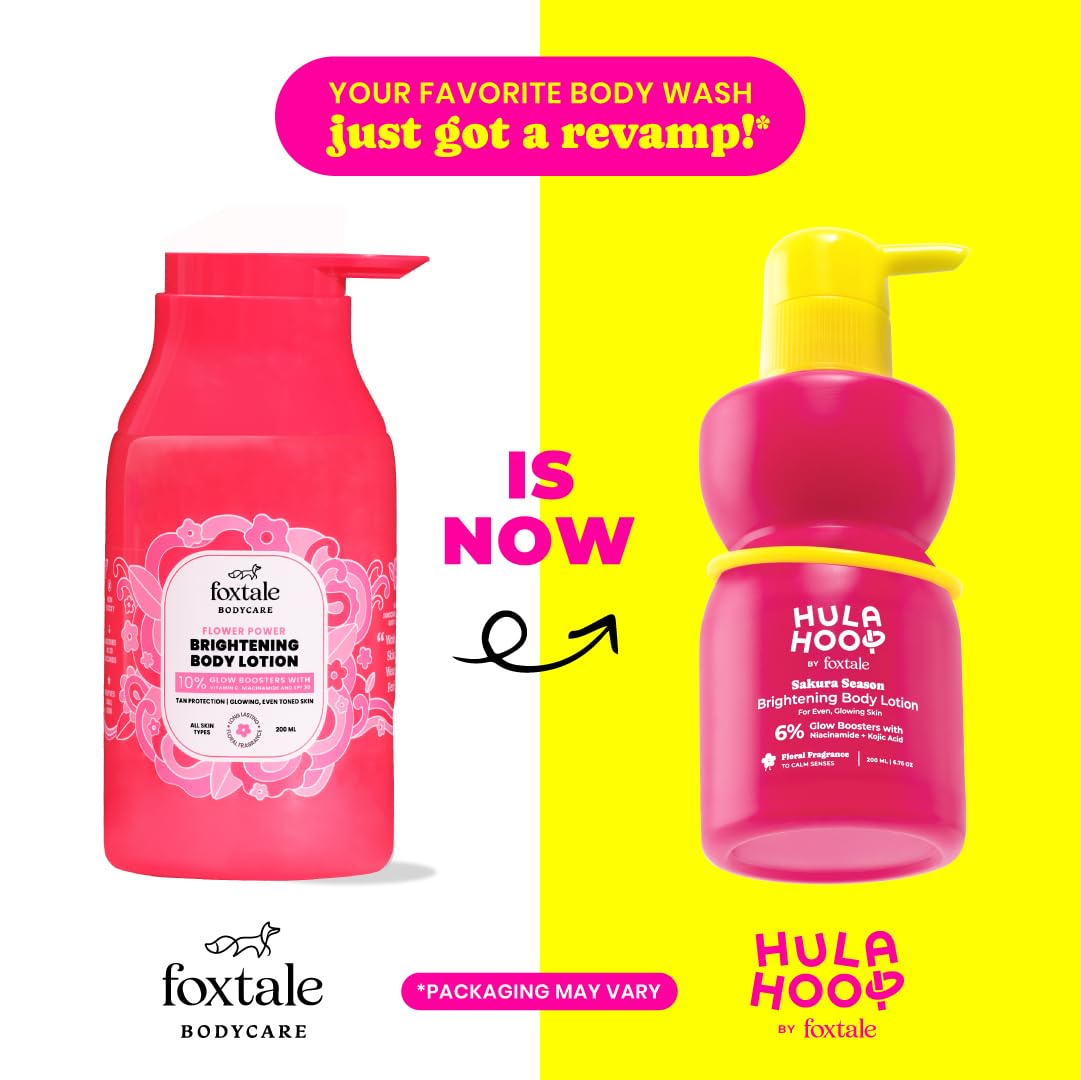 Hula Hoop Brightening Body Lotion by Foxtale| Niacinamide + Kojic Acid + SPF30 | Moisturizes, Brightens, & Even Tones Skin | Prevents Tanning & Sun Damage | Light & Grease-Free | 200ml FOXTALE