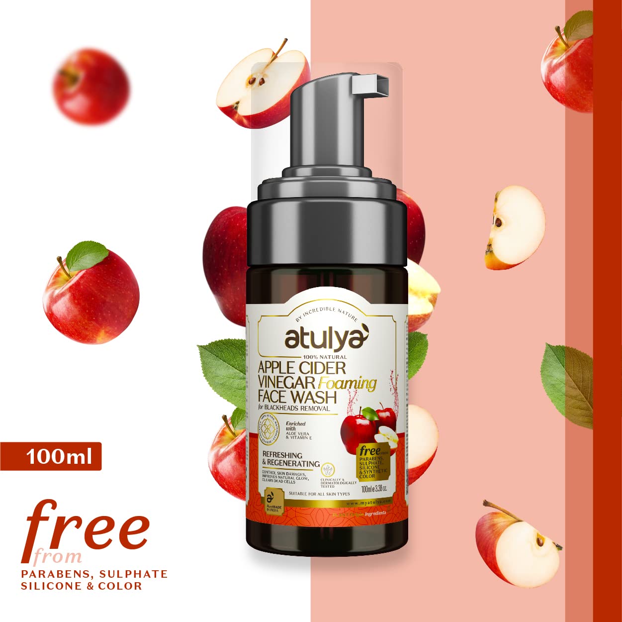 Atulya Apple Cider Vinegar Foaming Face Wash for Blackheads Removal 100ML Atulya