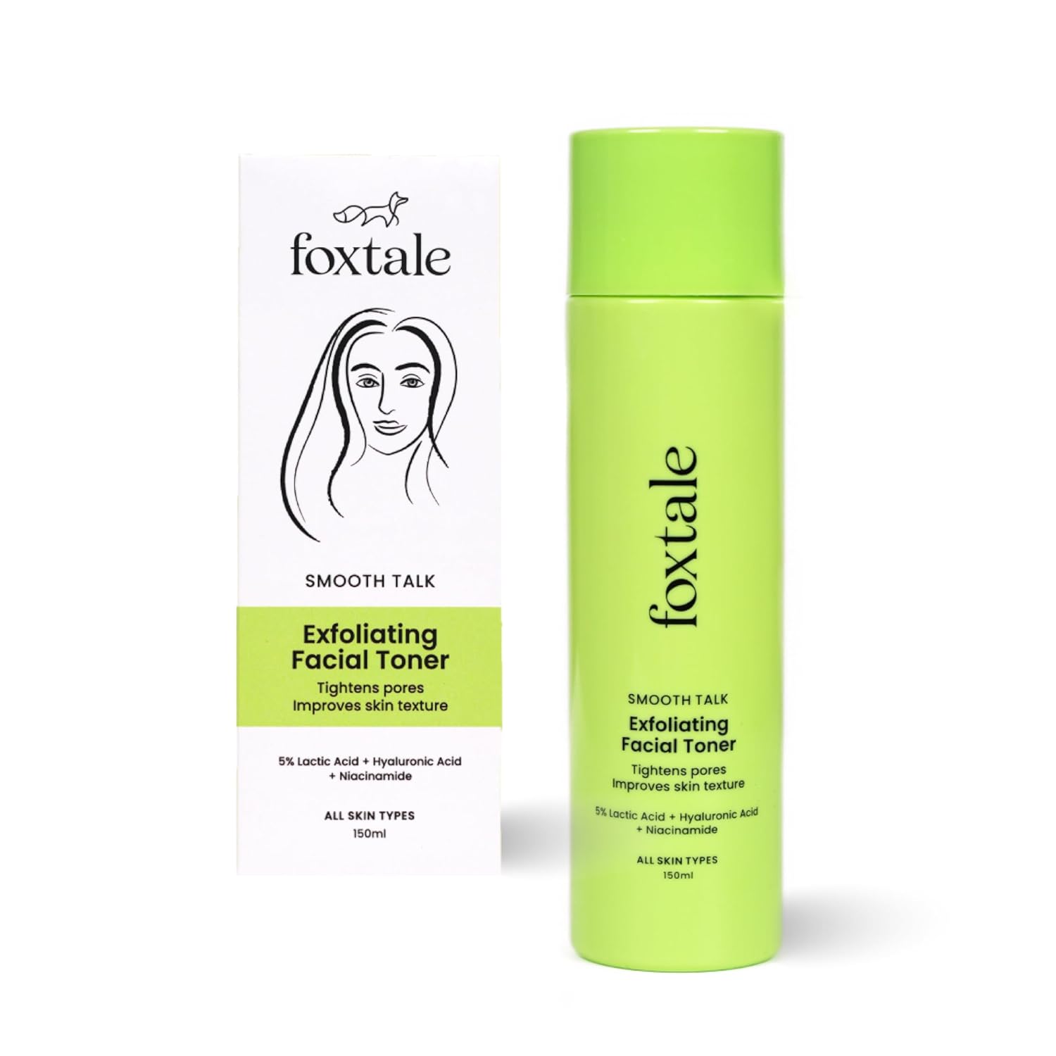Foxtale Exfoliating Face Toner with 5% Lactic Acid for Pore Tightening & Gentle Exfoliation, Alcohol Free Toner for Glowing Skin, For All Skin Types, Men & Women, 150 ml FOXTALE