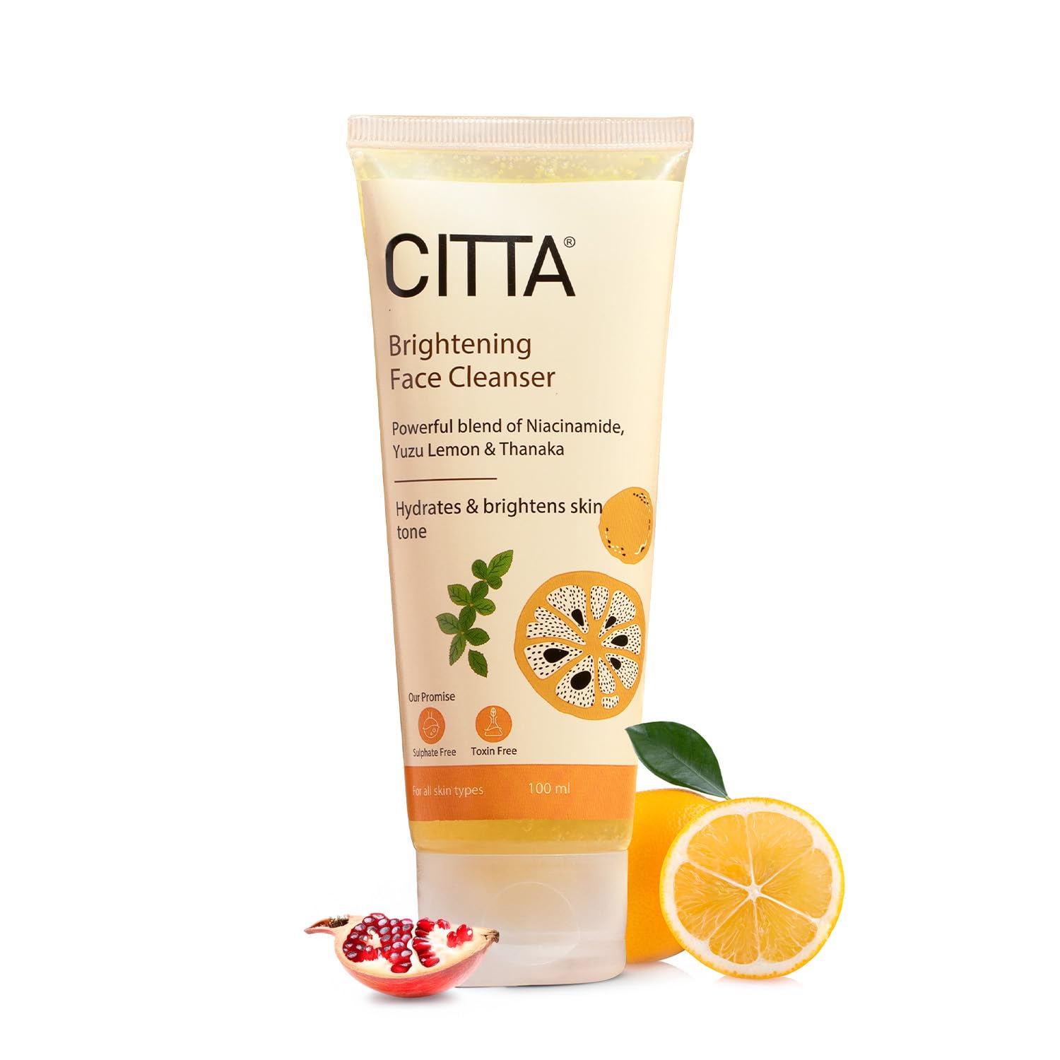 CITTA Brightening Face Wash Cleanser with Niacinamide, Yuzu Lemon, Papaya – 100ml | Gently Cleanses, Brightens & Evens Skin Tone | Non-Drying, Gel-Based Formula | Daily Use for Dry, Oily & All Skin Types | For Men & Women CITTA