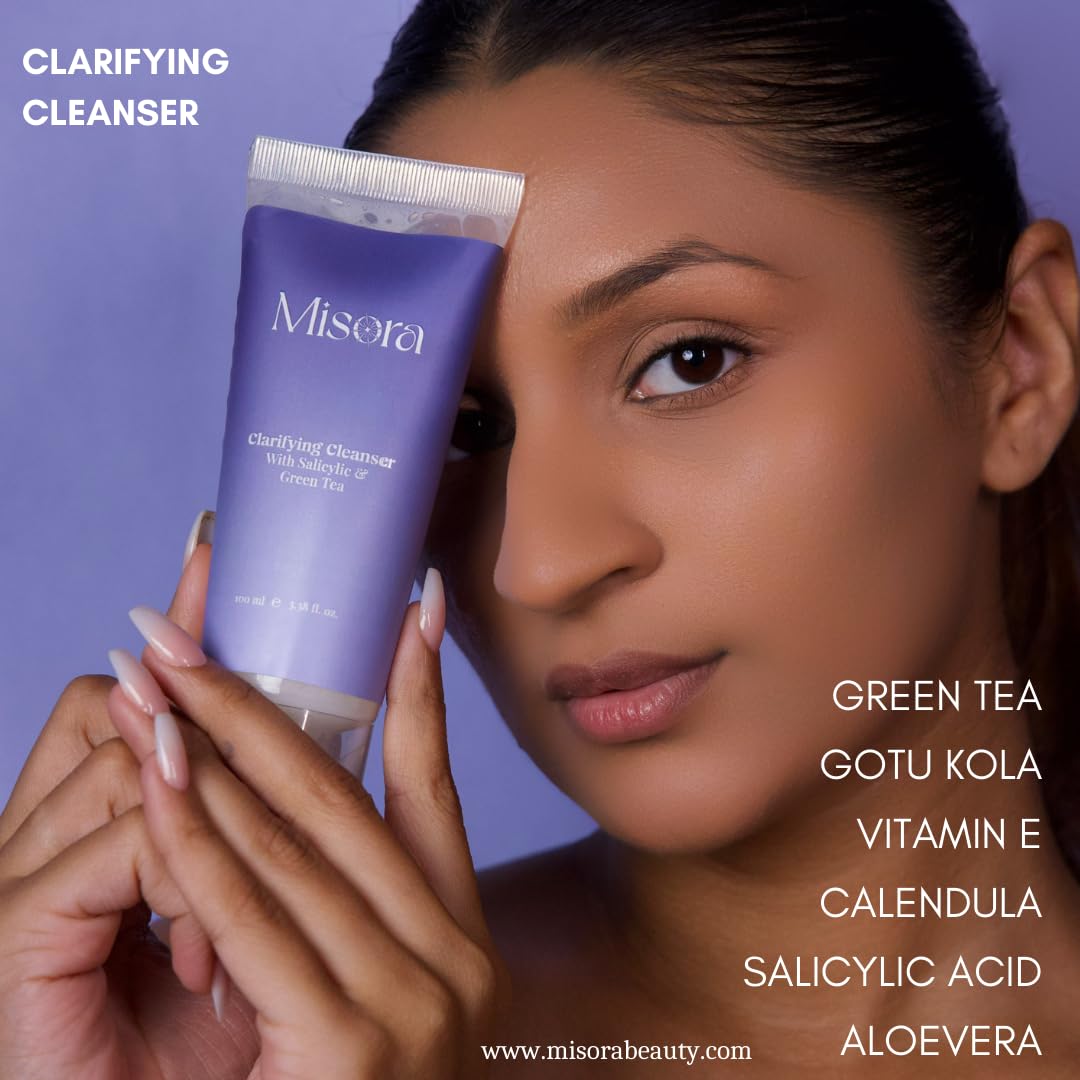 Misora Clarifying Cleanser With Green Tea & Vitamin E | Fights Acne & Pimples, Oil Control, Clears dirt | Reduces Signs of Aging, Brightens, Glows skin For Sensitive, Dry & Oily Skin | 100ml MISORA