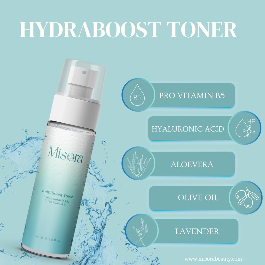 Misora Hydraboost Toner With Hyaluronic & Vitamin B5 | Face Toner For Cleansed Pores Leaving Skin Smooth And Radiant | Instantly Hydrates & Tighten Pores For All Skin Types | 100ml MISORA