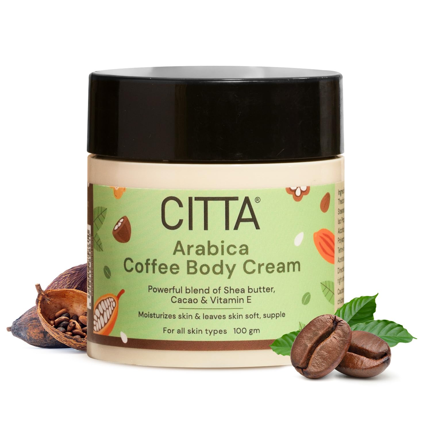 CITTA Arabica Coffee Body Cream– 100g | Deeply Nourishing Shea & Cocoa Butter with Vitamin E & Glycerin | Lightweight, Non-Sticky Moisturizer for Dry, Rough Skin | Warm Coffee Aroma | For Men & Women, All Skin Types CITTA
