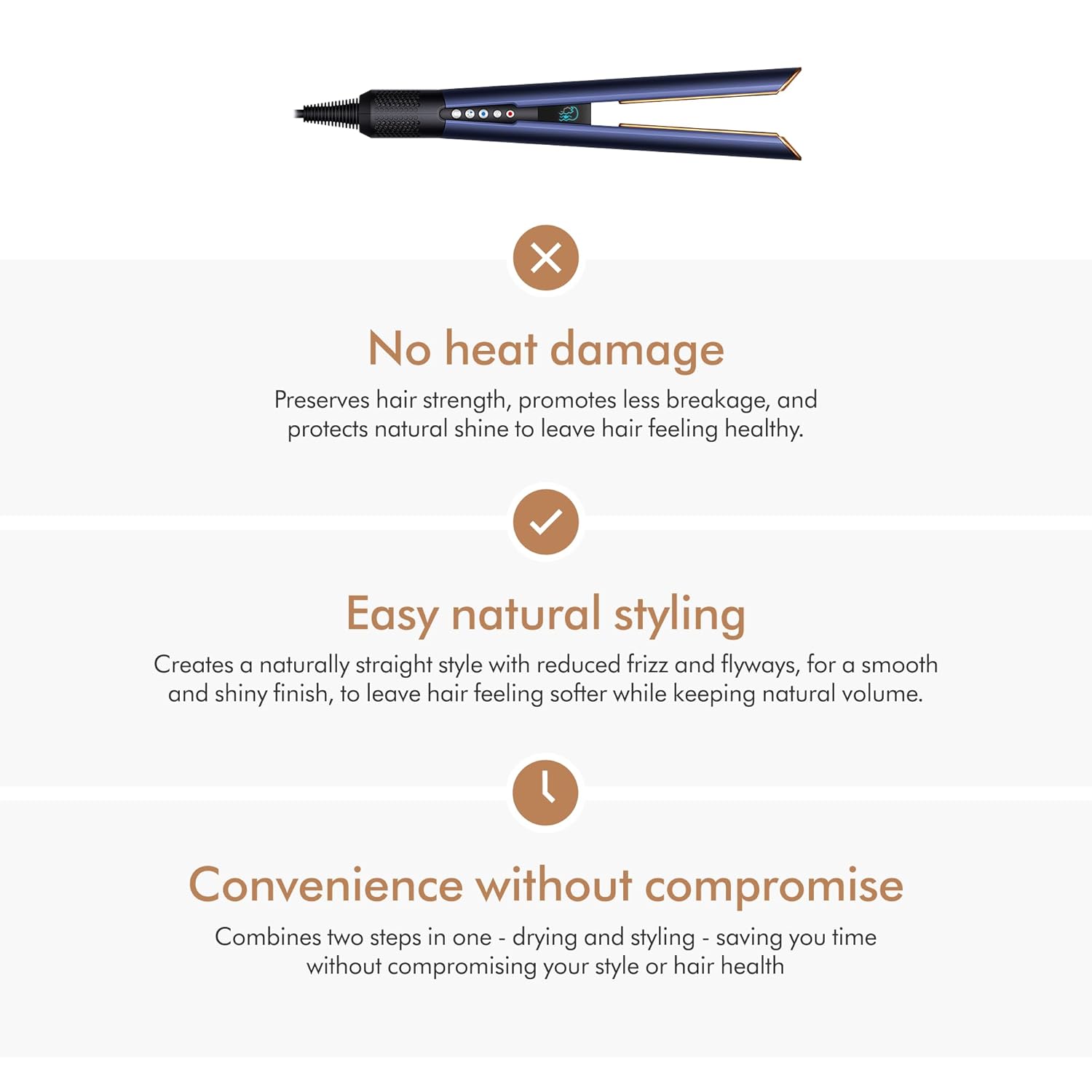 Dyson Airstrait™ Straightener| Wet to Dry Straightener| No Heat Damage| 2 in 1 Straightening| Saves Time| Natural Straight Look|Uses Air| No Hot Plates| Dry & Straighten| Volumunious & Shiny Hair | 3 Modes (Prussian Blue/ Rich Copper) Dyson