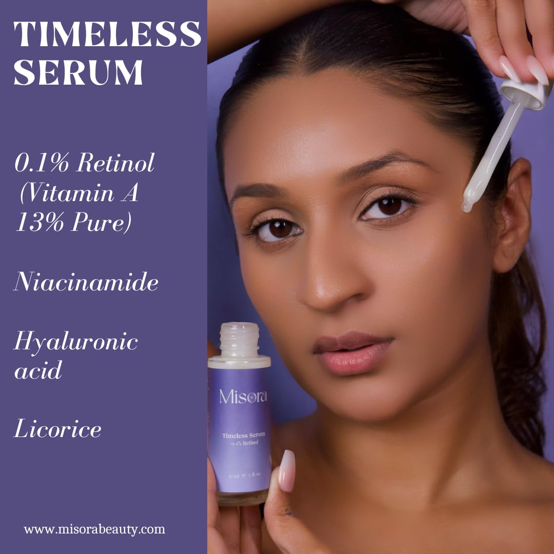 Misora Timeless Face Serum with Retinol & Vitamin A | Anti-Ageing Serum to Reduce Wrinkles, Fine Lines & Age Dark Spots | Skin Firming & Brightening Face Serum Youthful Glow For Men & Women | 30ml MISORA