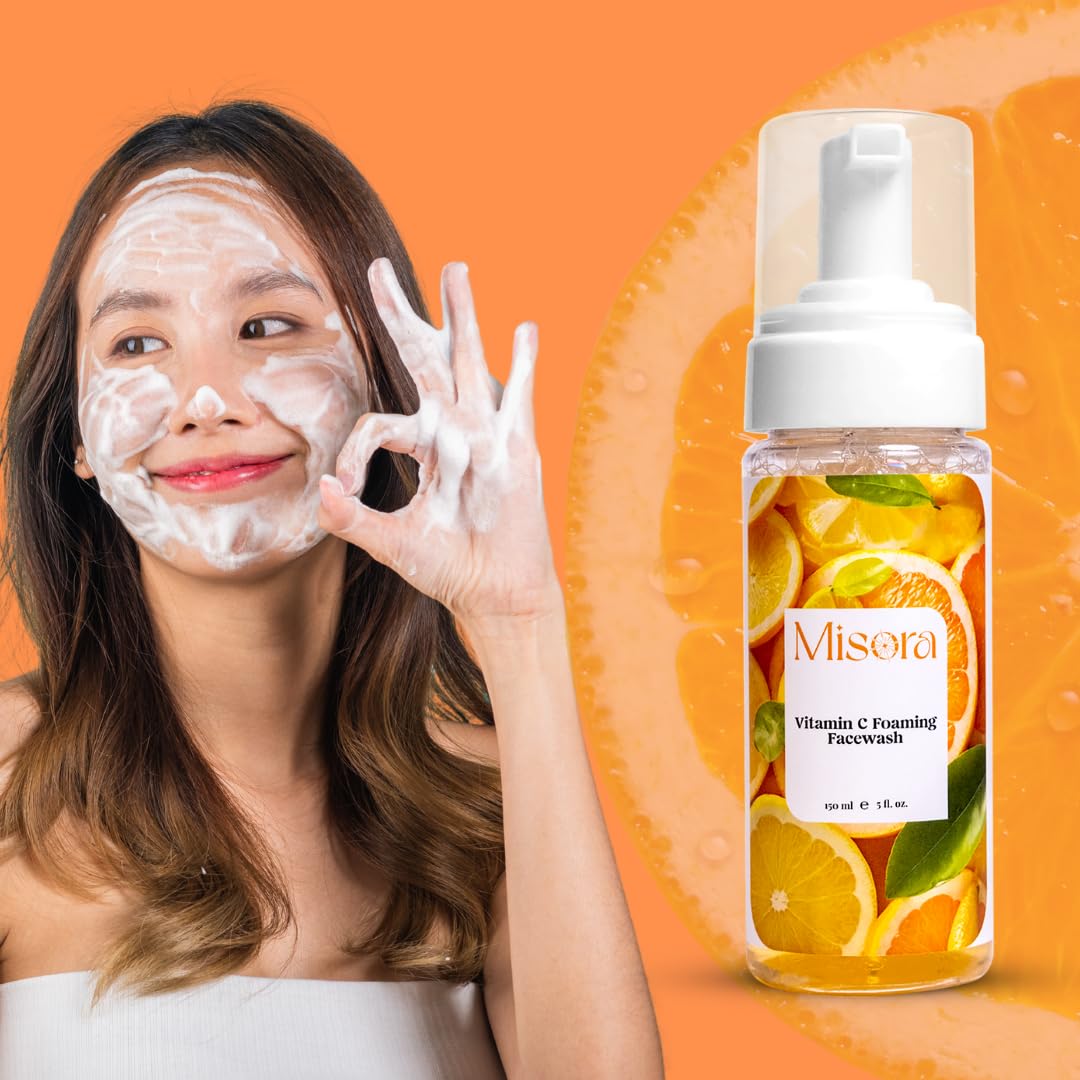 Misora Vitamin C Face Wash For Dull & Pigmented Skin | Brightens skin & control blackheads & whiteheads | Suitable for All Skin Types | Face wash for Women & Men | 150ml MISORA