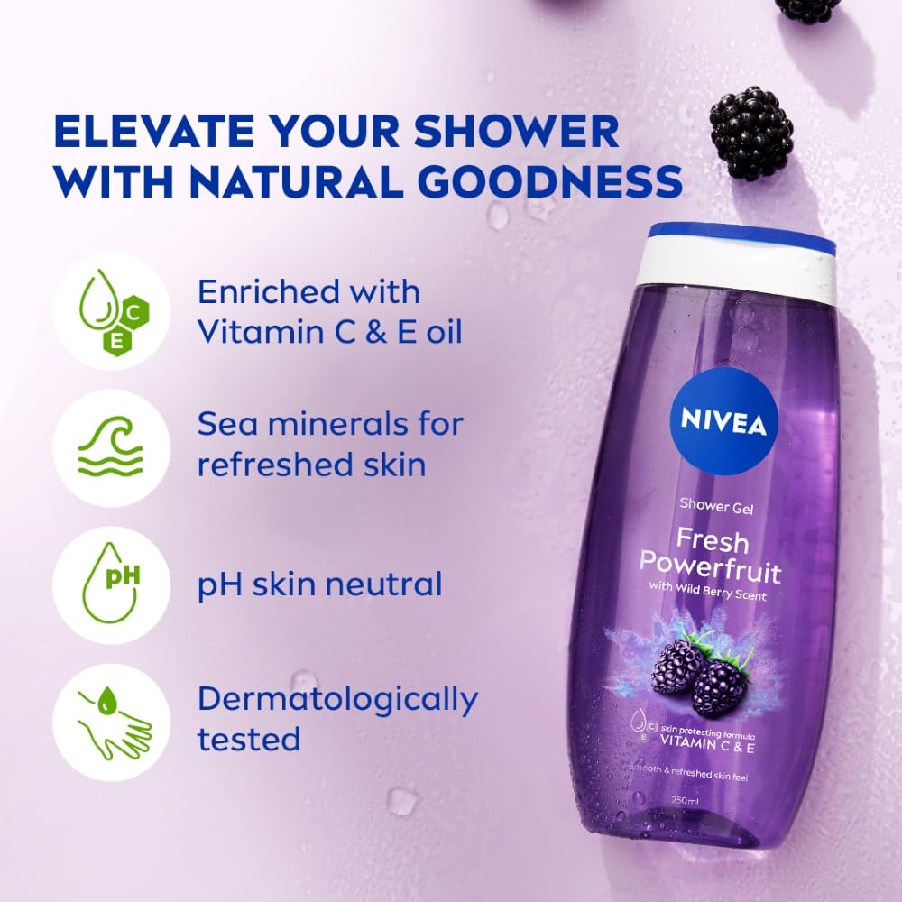 NIVEA Body Wash, Fresh Powerfruit Shower Gel, 250 ml NIVEA