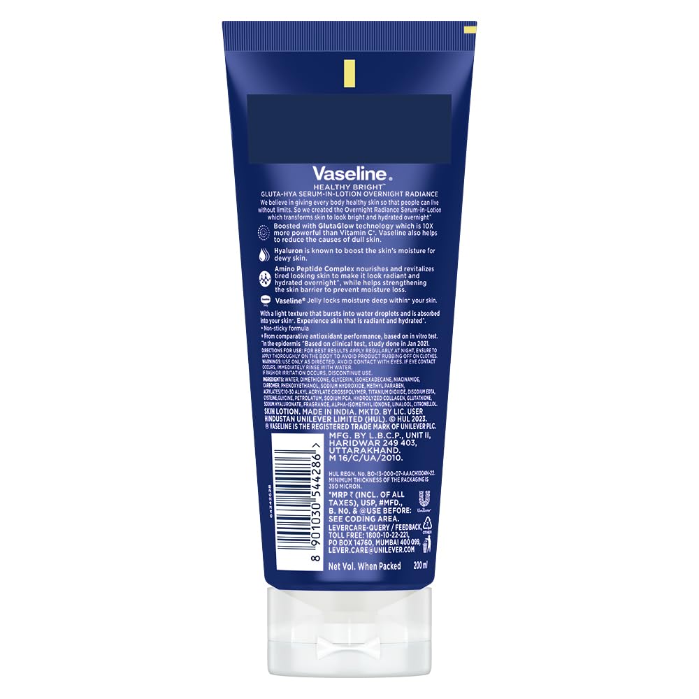 Vaseline Gluta-Hya Overnight Radiance, Serum-In-Lotion, Boosted With Amino Peptide, 3300ml Vaseline