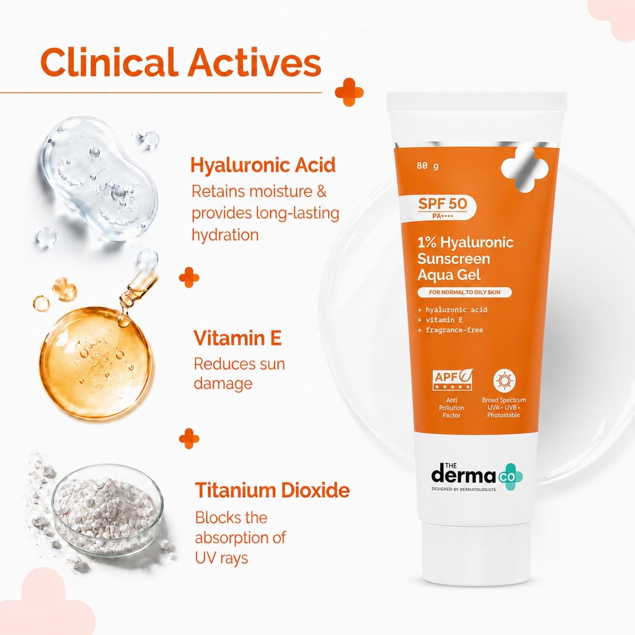 Derma Co 1% Hyaluronic Sunscreen Aqua Gel SPF50 80G The Derma Co
