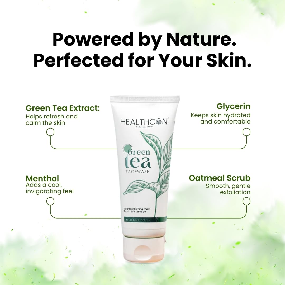 Green Tea Facewash: Refreshing Aqua, Gentle Green Beads, Soothing Oatmeal Scrub, Enriched with Green Tea Extract and Menthol - Gender-Neutral, Toxic-Chemical-Free- 100ml Beauty Bumble