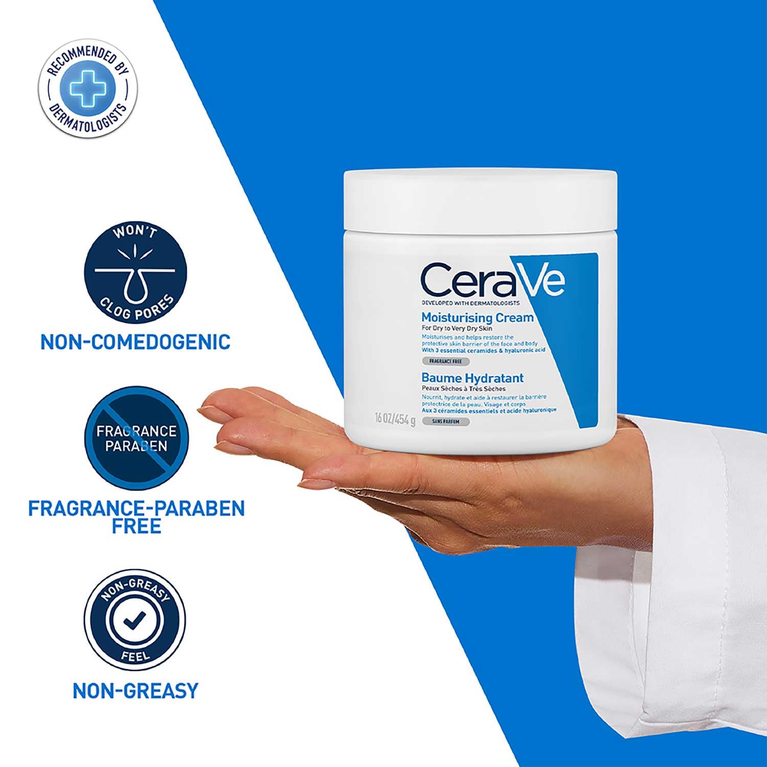 CeraVe Moisturizing Cream For Dry To Very Dry Skin (454g) - Formulated with 3 Essential Ceramides And Hyaluronic Acid | Non-Comedogenic Moisturizer For Face and Body CeraVe