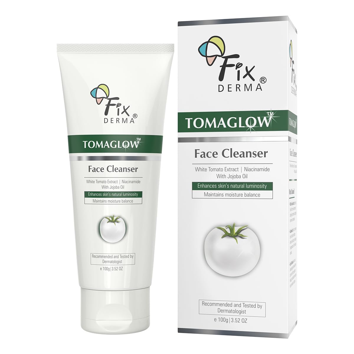 Fixderma Tomaglow Face Cleanser with White Tomato Extract, 2% Alpha Arbutin, 4% Niacinamide Tan Removal and Skin Brightening - 100 gm FIX DERMA