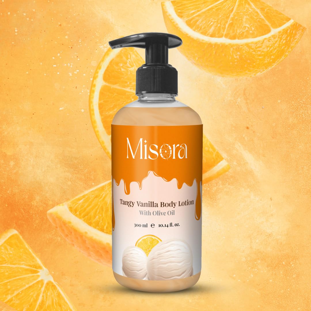 Misora Tangy Vanilla Body Lotion with Olive Oil & Vanilla Beans | Deep Nourishing & Hydrating Moisturizer for Soft & Smooth Skin | Natural Skincare for Dry & Sensitive Skin | For All Skin Type | 300ml MISORA