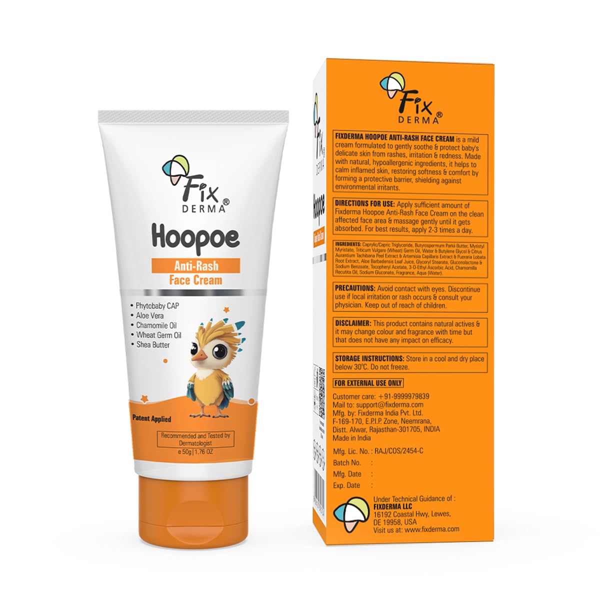Fixderma Hoopoe Baby Anti-Rash Face Cream 50gm | Gentle Relief for Rashes & Irritated Skin | Hypoallergenic & Soothing Formula FIX DERMA