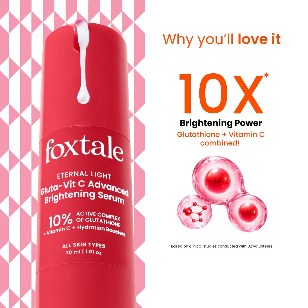 Foxtale 10% Vitamin C + Glutathione Complex Serum, Brightens skin in 3 days, Fades melasma & dark spots, Evens Skin tone, Gentle & Non-irritating, For All Skin types, Men & Women FOXTALE